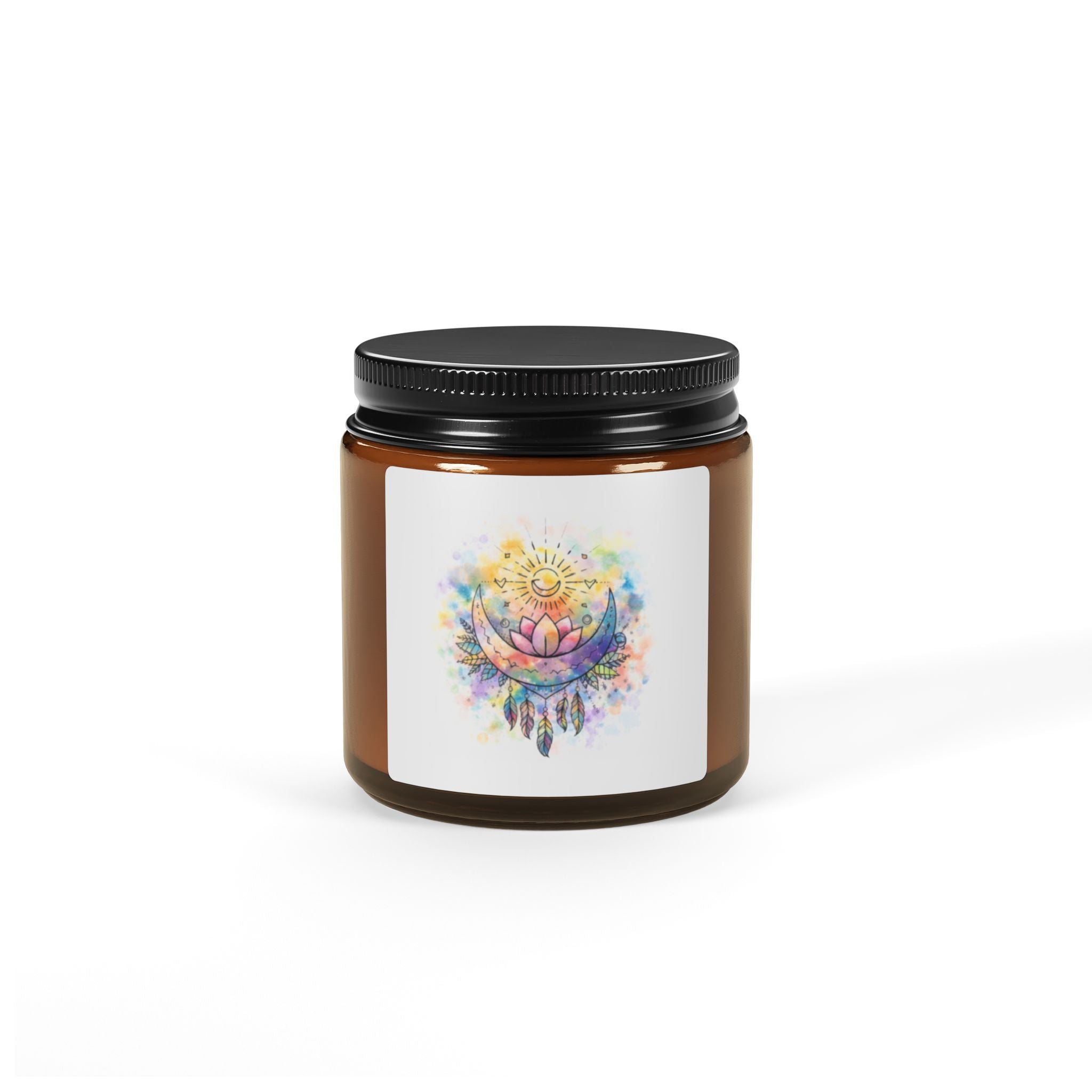 Sun & Moon Lotus Soy Candle — Watercolor Scented Amber Jar (Multi-Size & Scents)