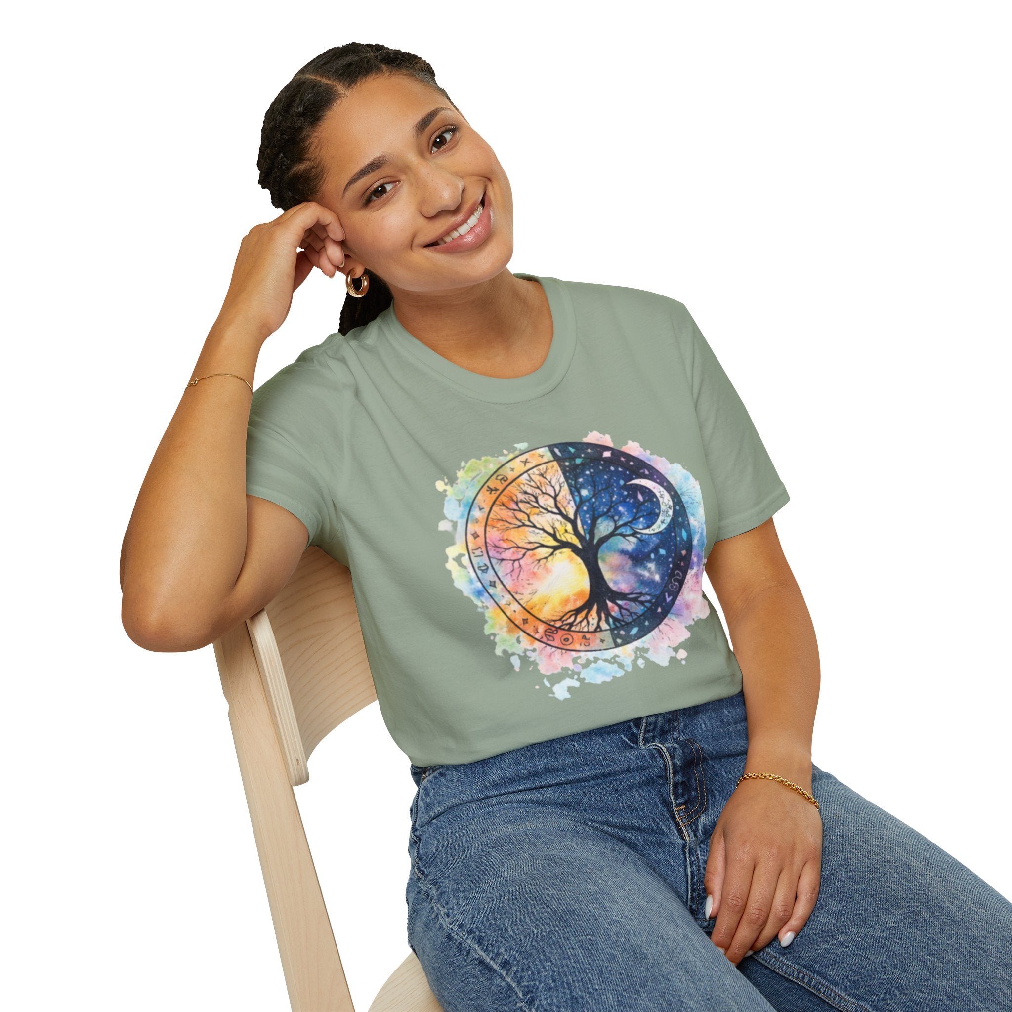 Tree of Life Yin Yang T-Shirt — Watercolor Sun & Moon Graphic Tee