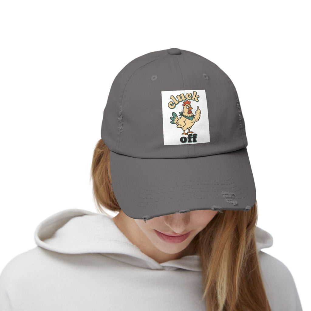 Cluck Off' Retro Rooster Distressed Hat