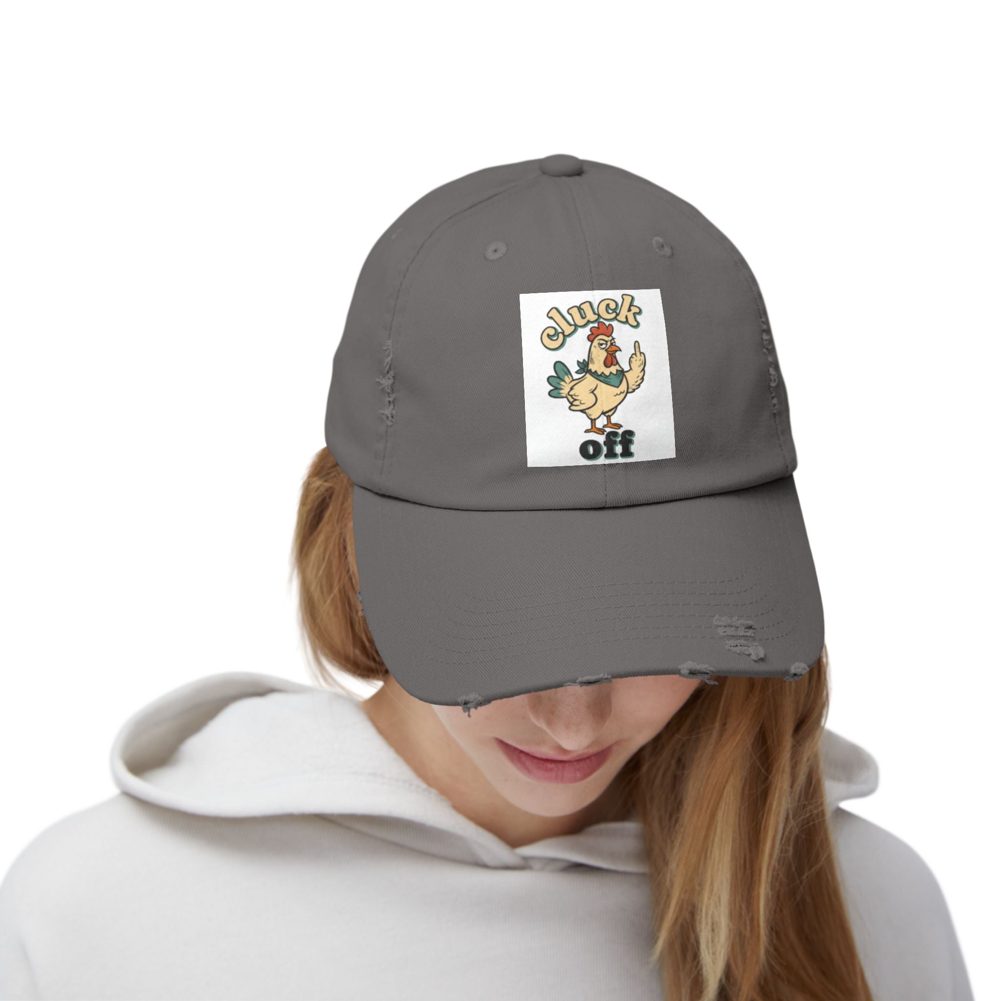 Cluck Off' Retro Rooster Distressed Hat