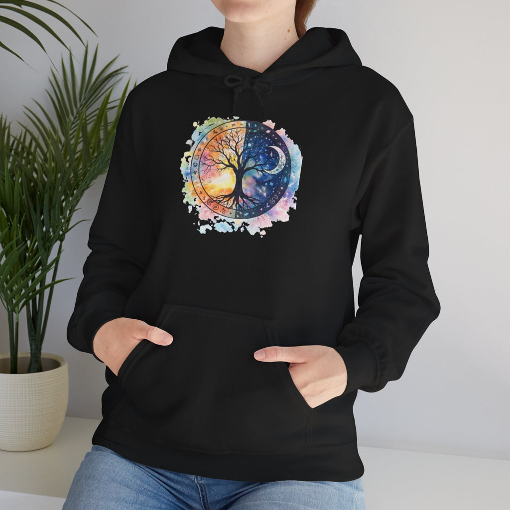 Yin Yang Tree Of Life Hoodie — Colorful Sun & Moon Spiritual Pullover