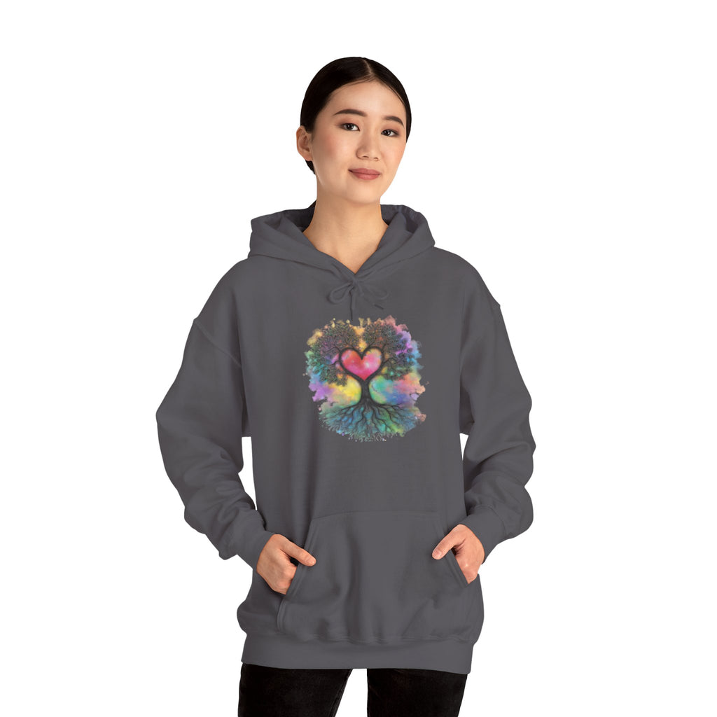 Rainbow Heart Tree Hoodie — Vibrant Spiritual Love Pullover