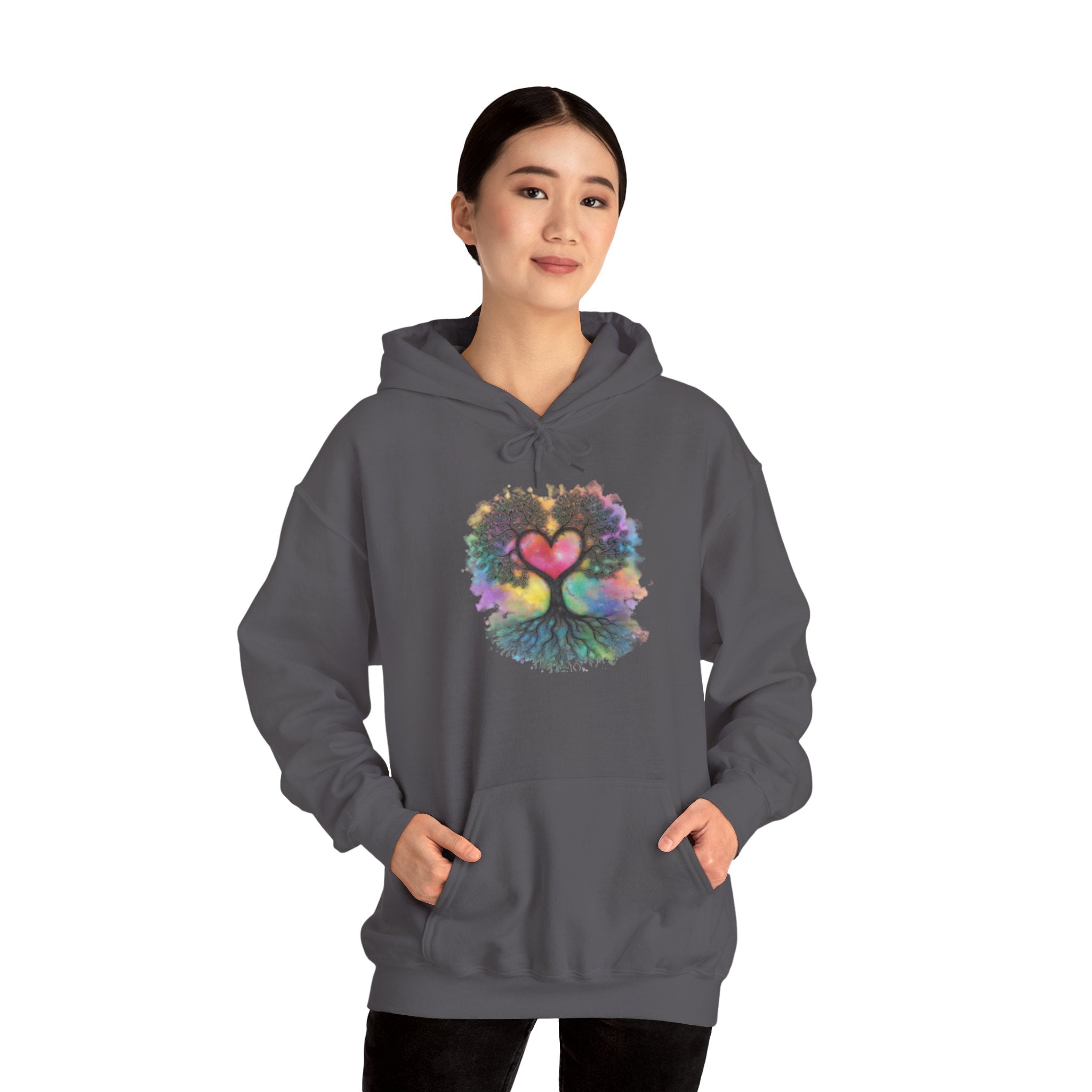 Rainbow Heart Tree Hoodie — Vibrant Spiritual Love Pullover