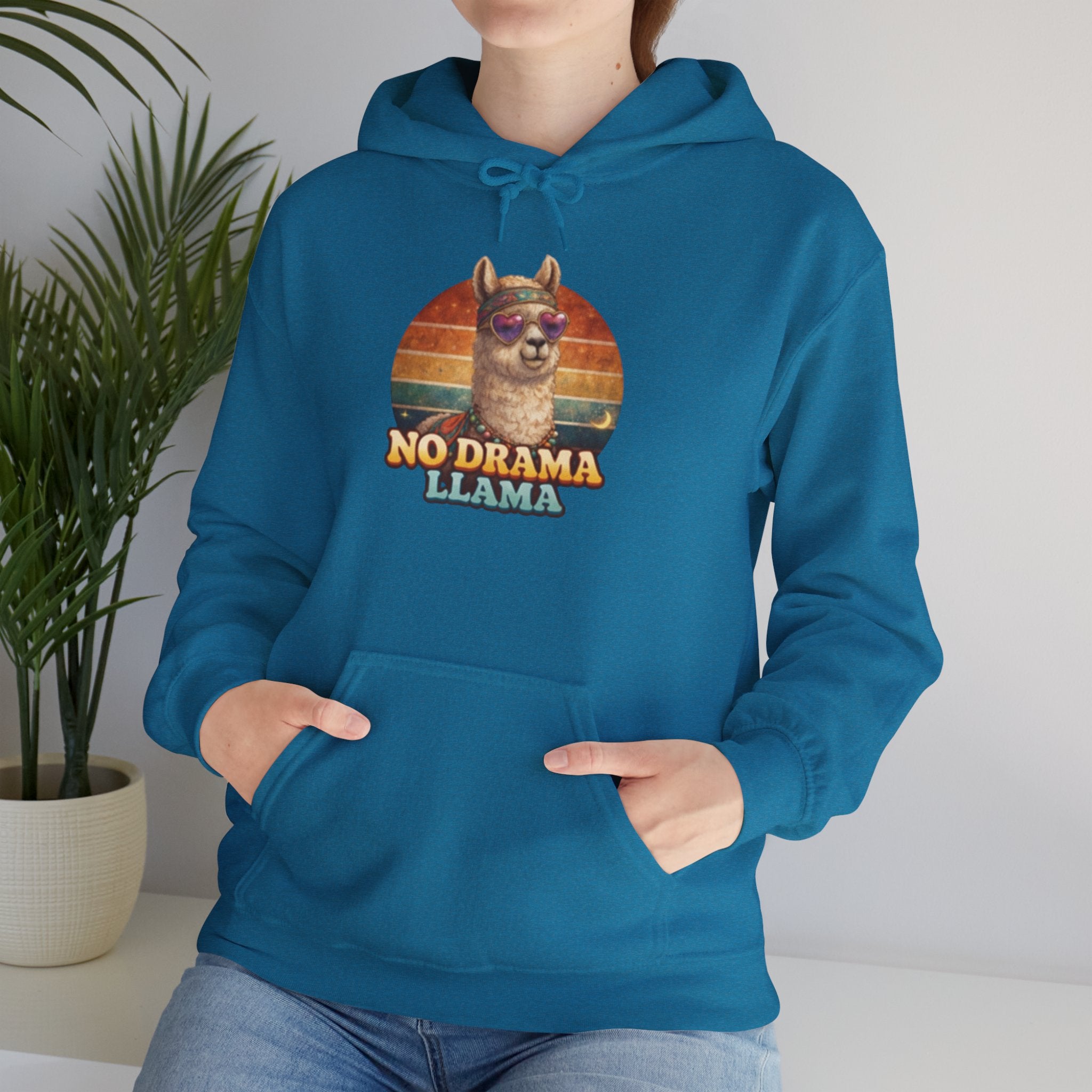 No Drama Llama Hoodie – Retro Sunset Graphic Pullover