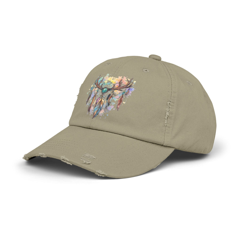 Distressed Hat. Watercolor Antler Dreamcatcher