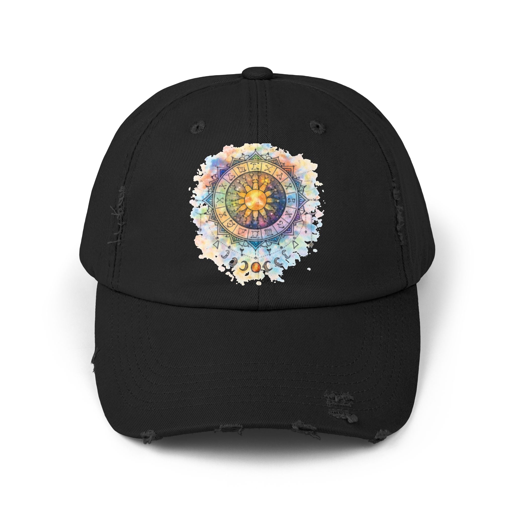 Distressed Cap — Watercolor Compass Mandala Hat