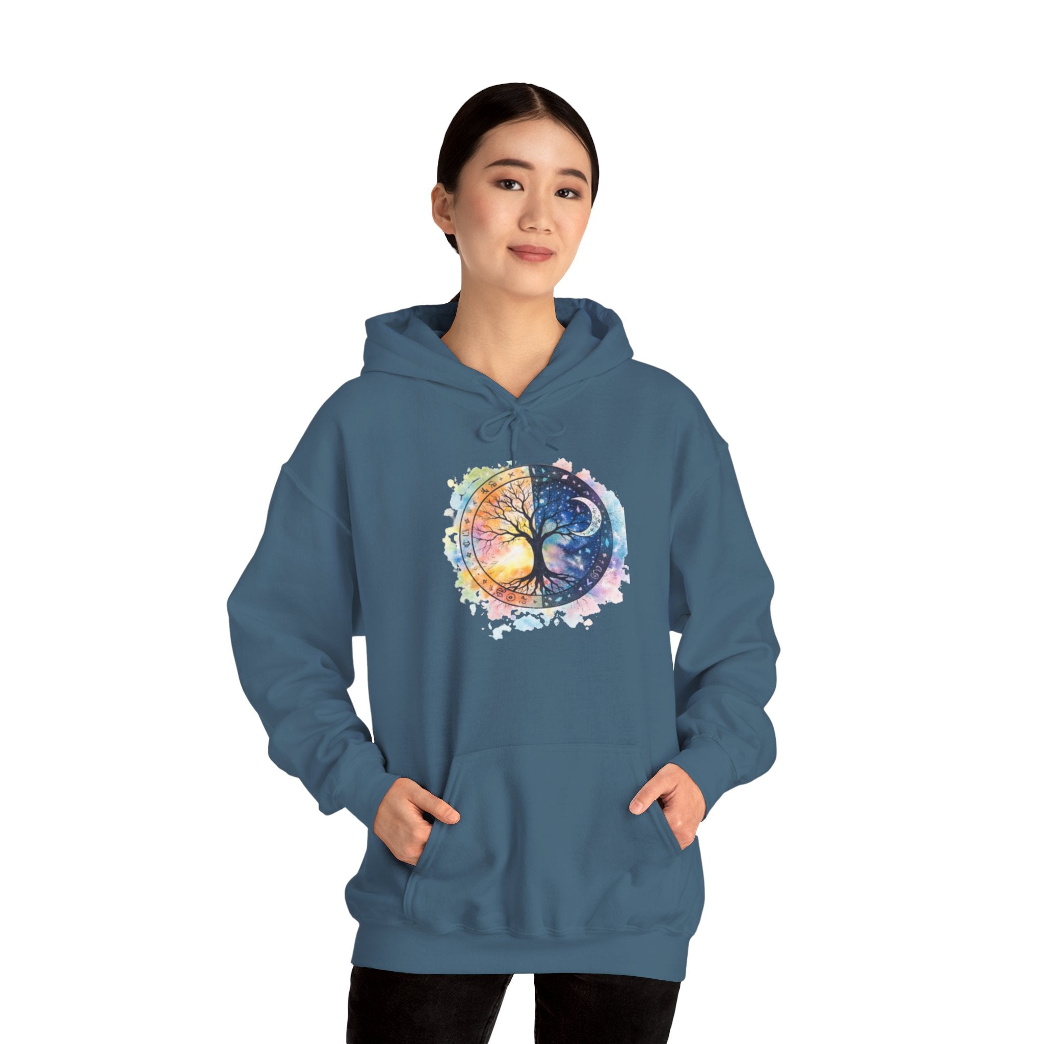 Yin Yang Tree Of Life Hoodie — Colorful Sun & Moon Spiritual Pullover