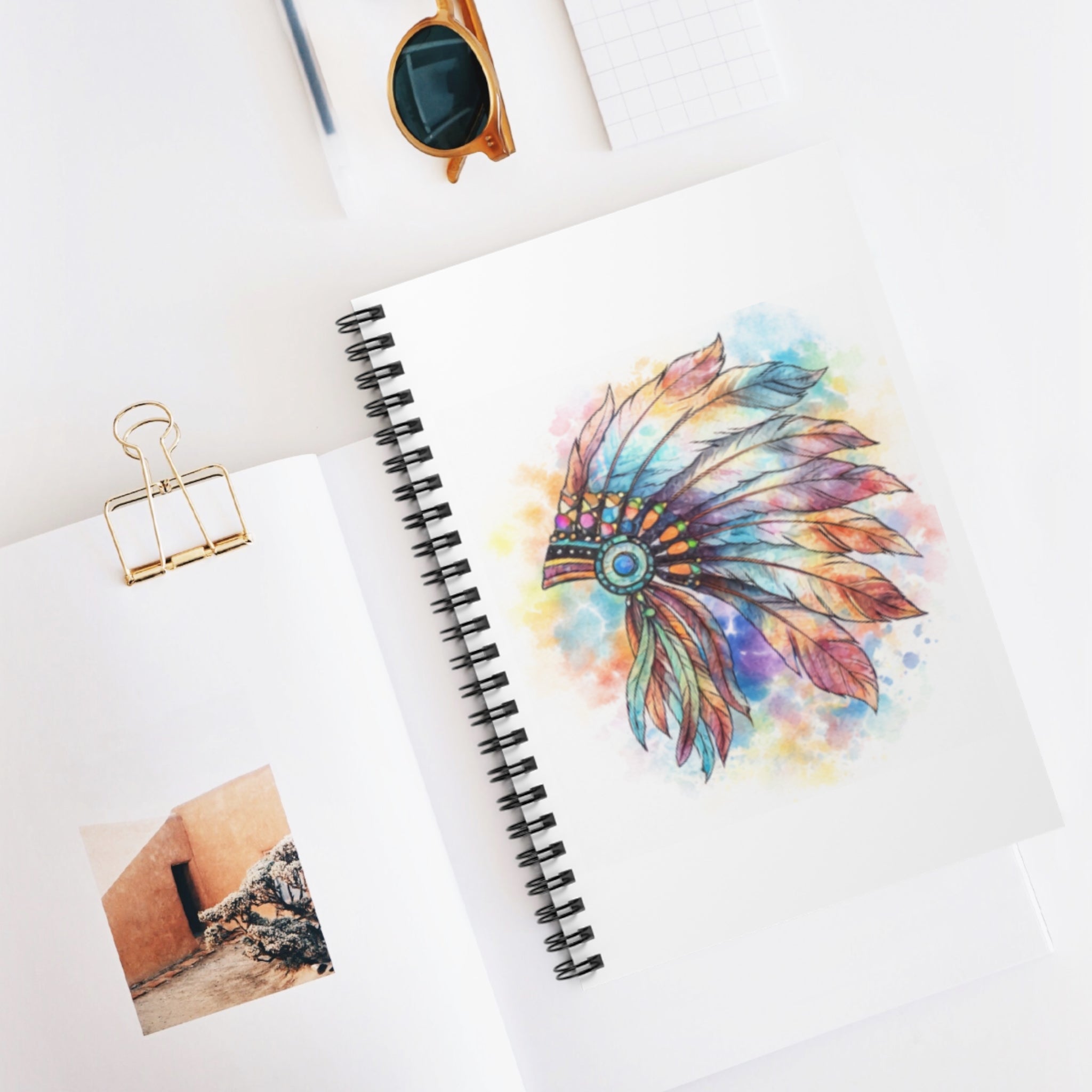 Watercolor Feather Headdress Spiral Notebook — Ruled Journal for Artists & Writers