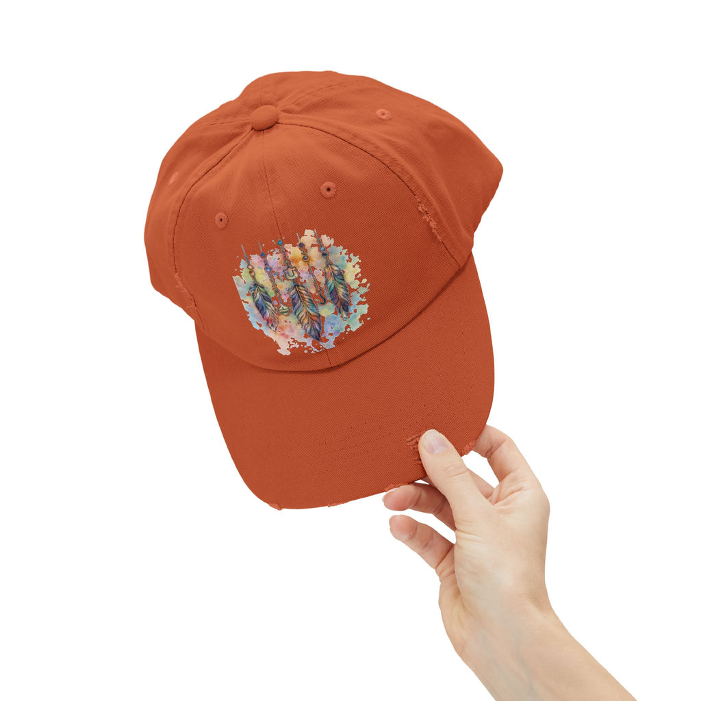Distressed Cap with Watercolor Dreamcatcher Design