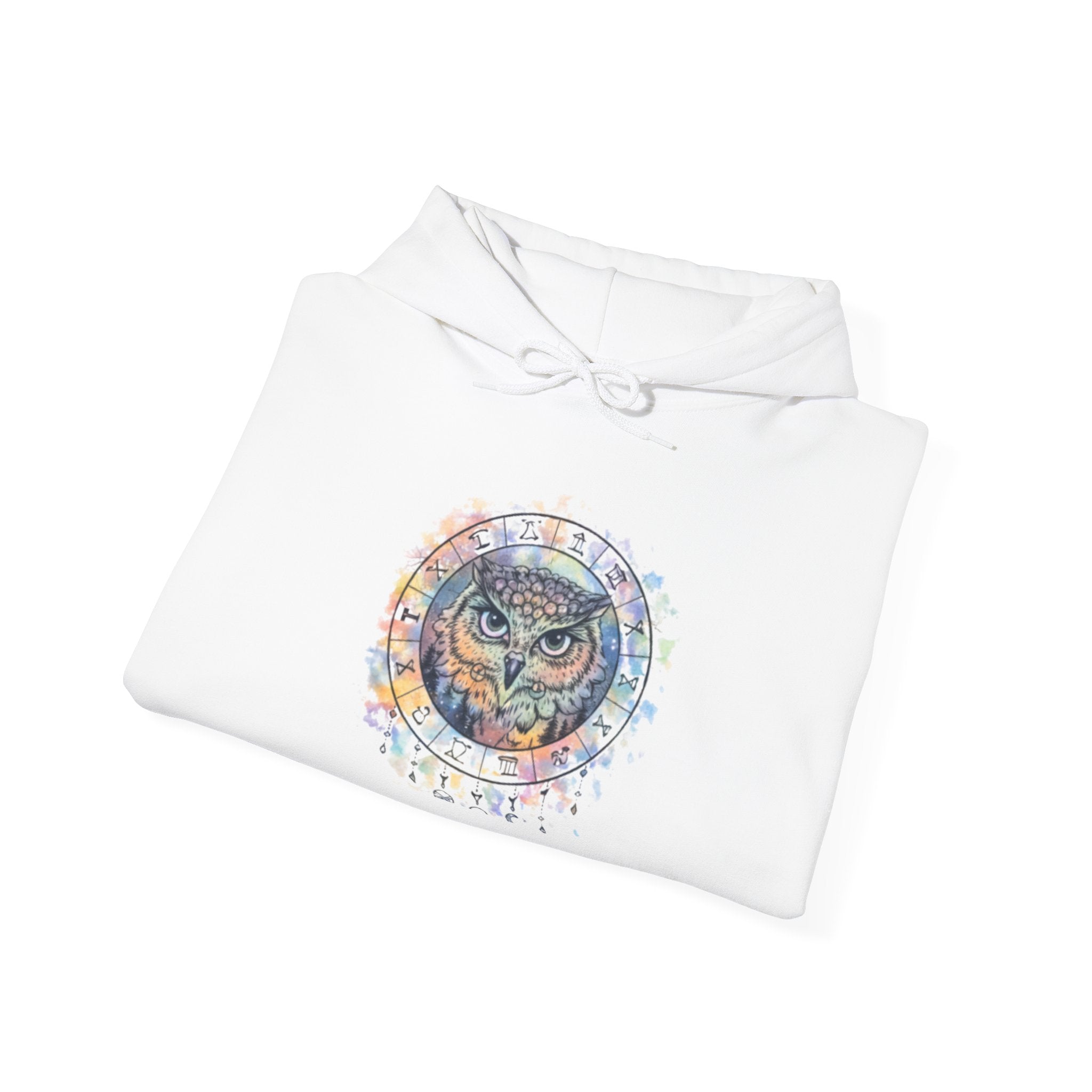Owl Mandala Hoodie — Colorful Spiritual Owl Graphic Sweatshirt