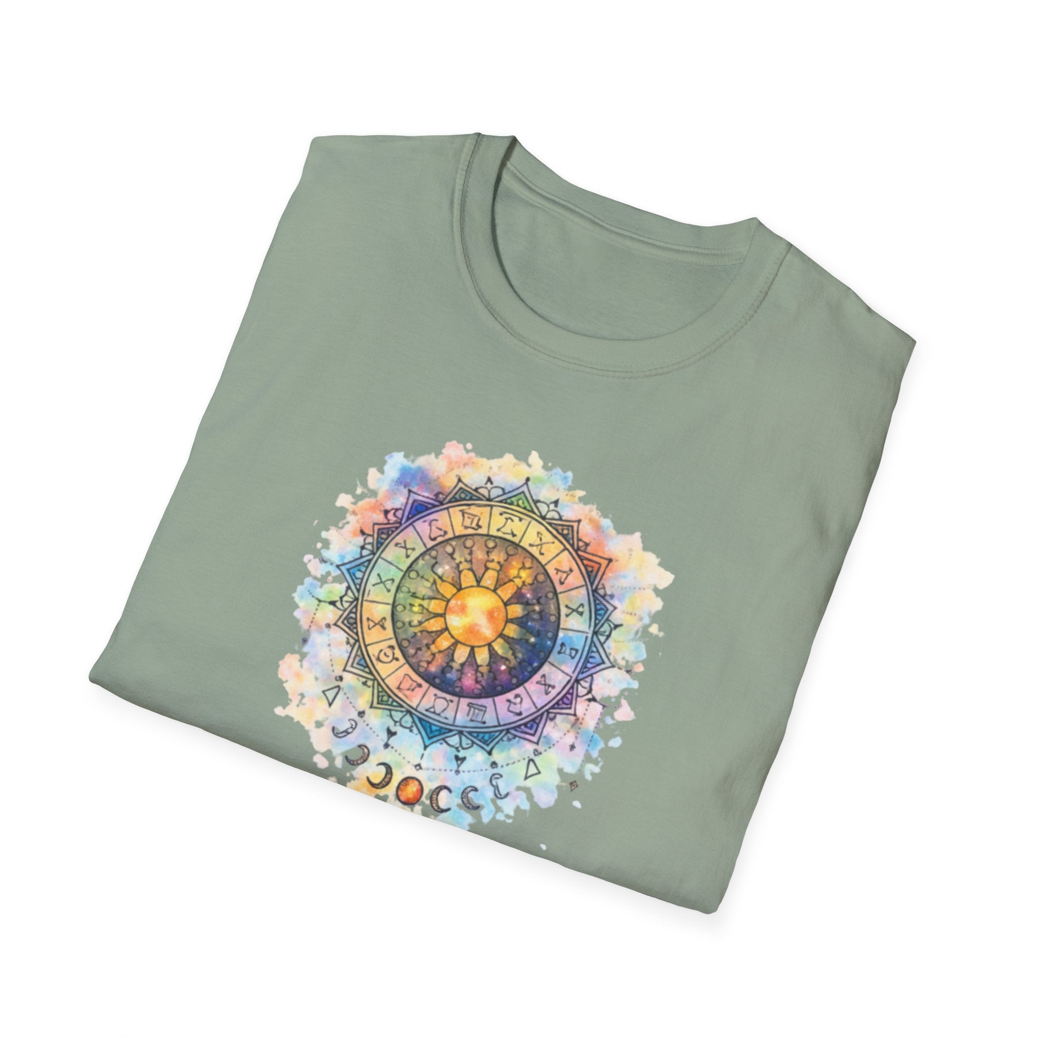 Sun & Moon Zodiac T-Shirt — Watercolor Astrological Mandala Tee