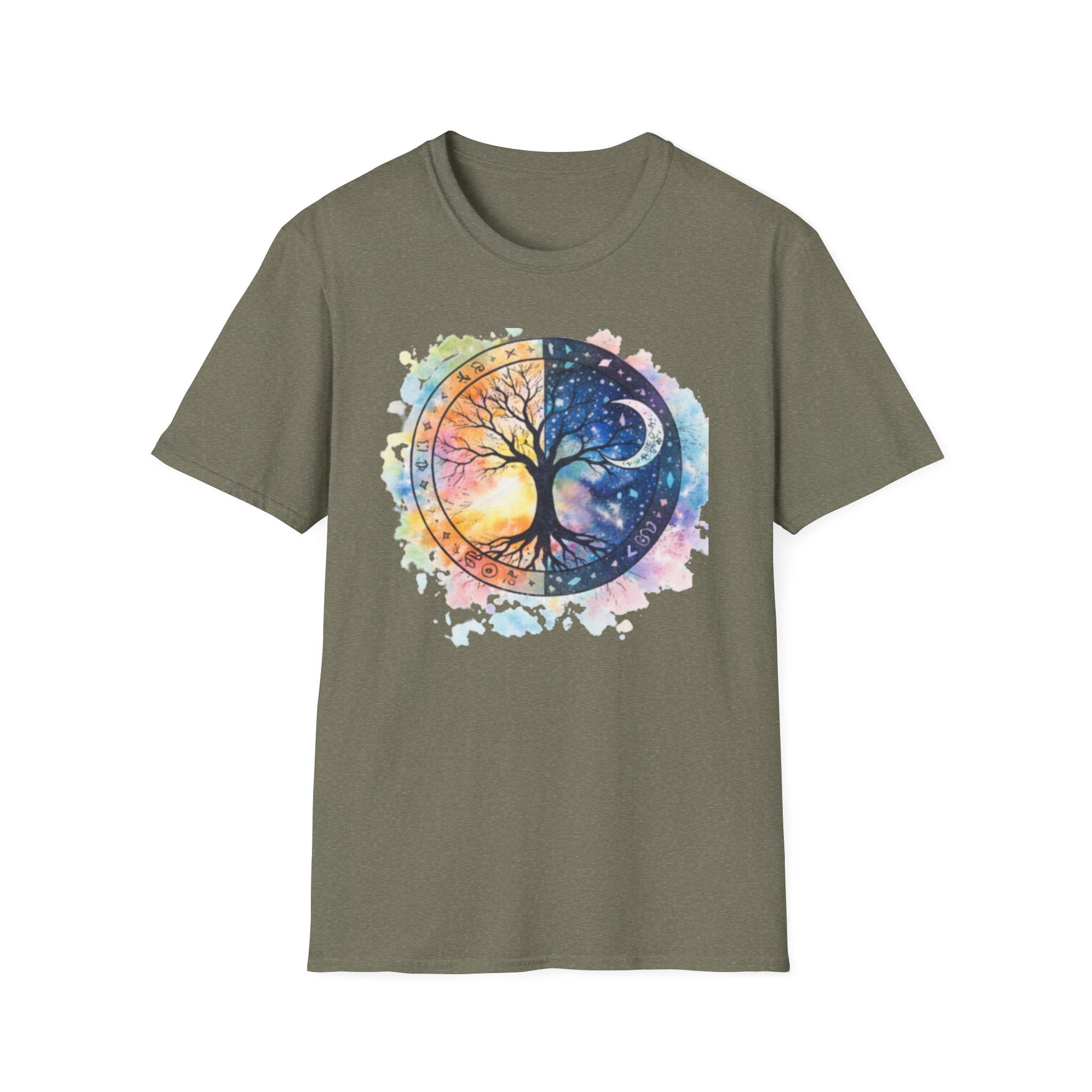 Tree of Life Yin Yang T-Shirt — Watercolor Sun & Moon Graphic Tee