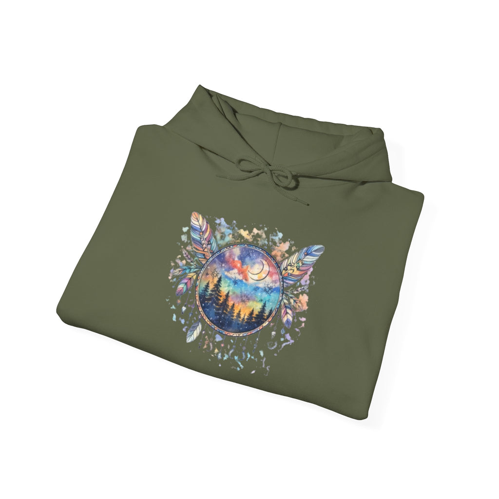 Nature Dreamcatcher Hoodie — Colorful Mountain Sunset Graphic