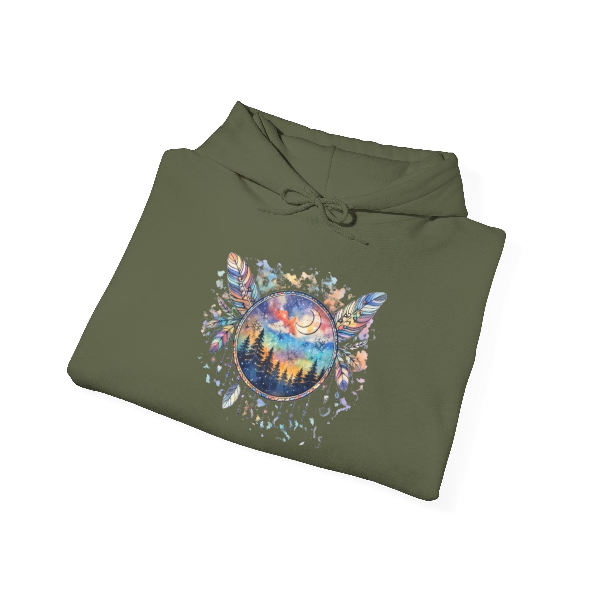 Nature Dreamcatcher Hoodie — Colorful Mountain Sunset Graphic