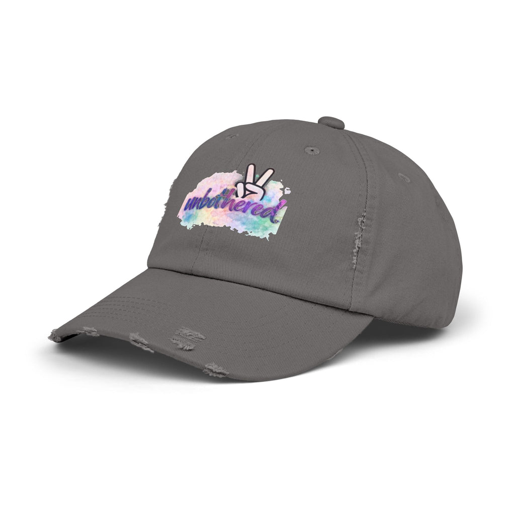 Unbothered Distressed Cap — Pastel Peace Sign Baseball Hat