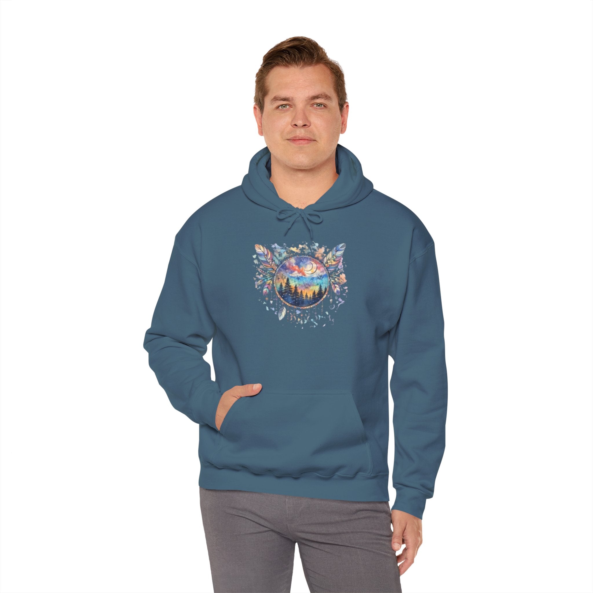 Nature Dreamcatcher Hoodie — Colorful Mountain Sunset Graphic