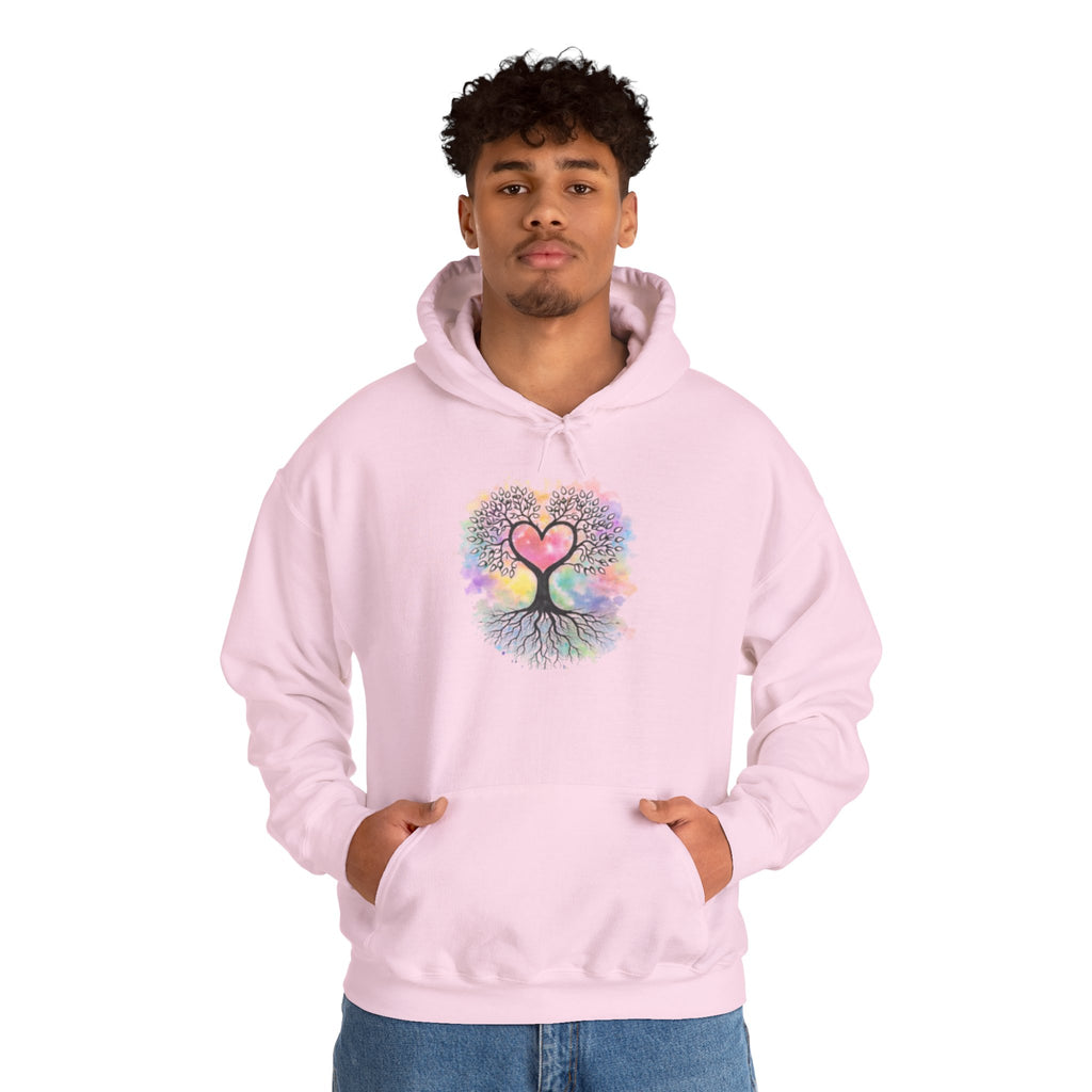Rainbow Heart Tree Hoodie — Vibrant Spiritual Love Pullover