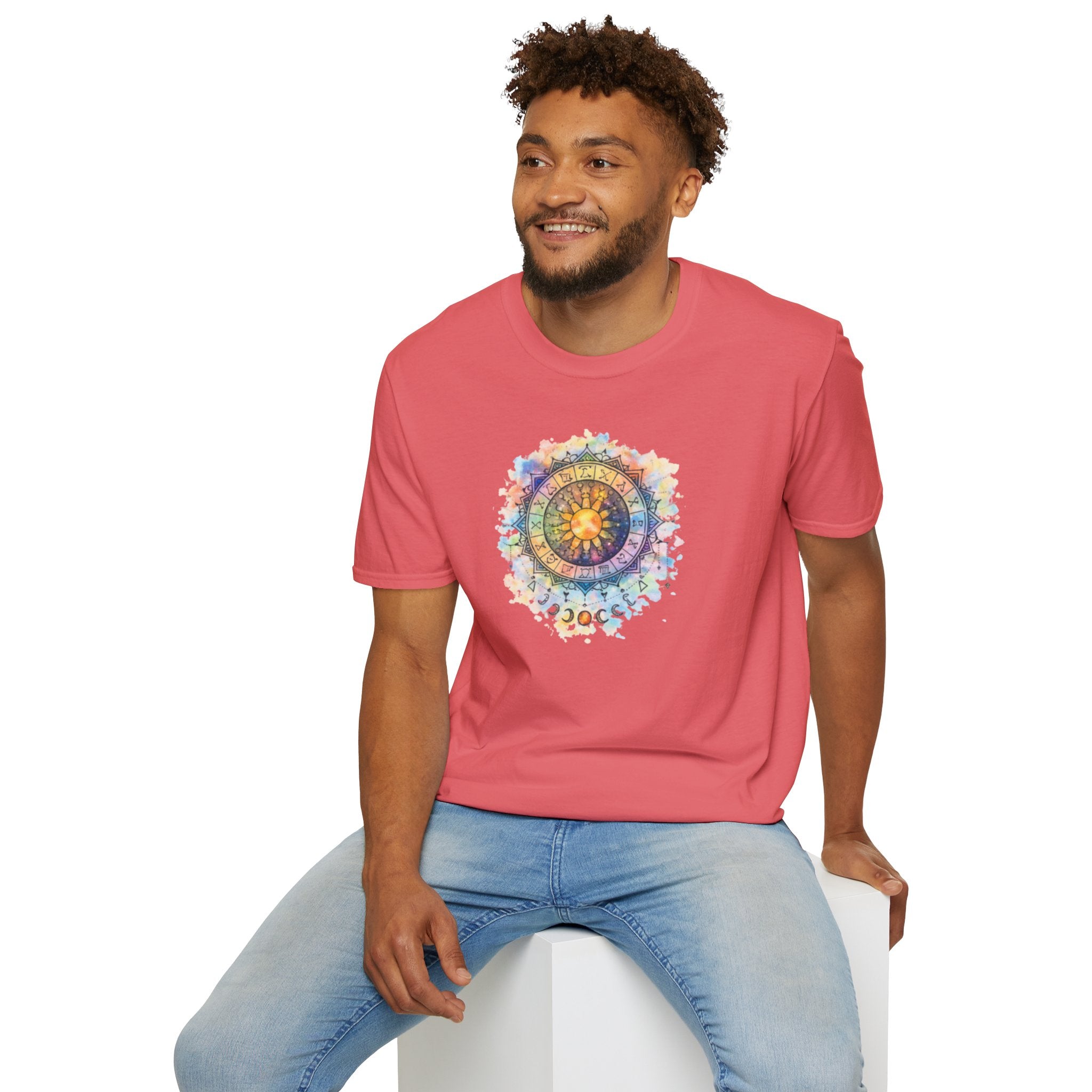 Sun & Moon Zodiac T-Shirt — Watercolor Astrological Mandala Tee