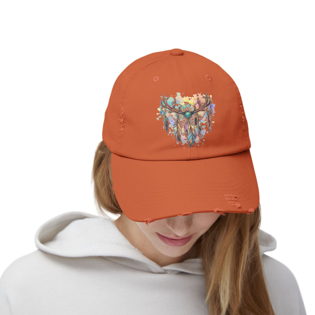 Distressed Hat. Watercolor Antler Dreamcatcher