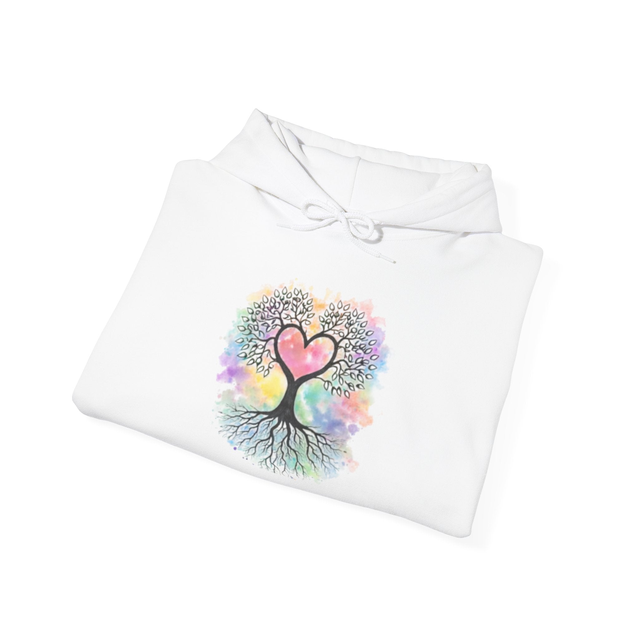 Rainbow Heart Tree Hoodie — Vibrant Spiritual Love Pullover