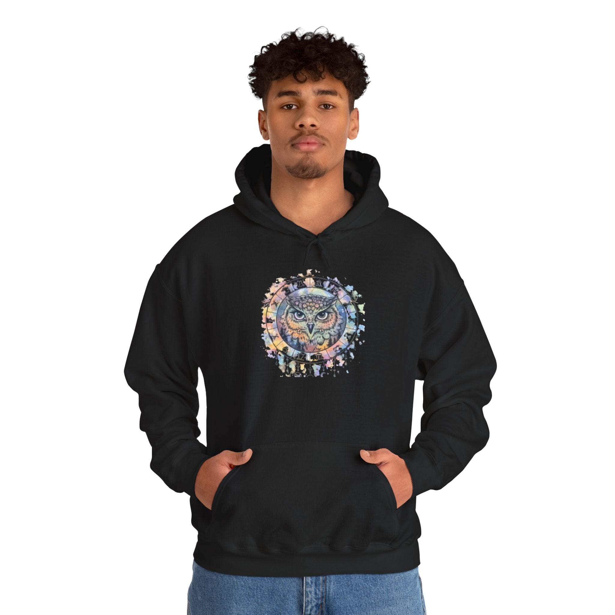 Owl Mandala Hoodie — Colorful Spiritual Owl Graphic Sweatshirt