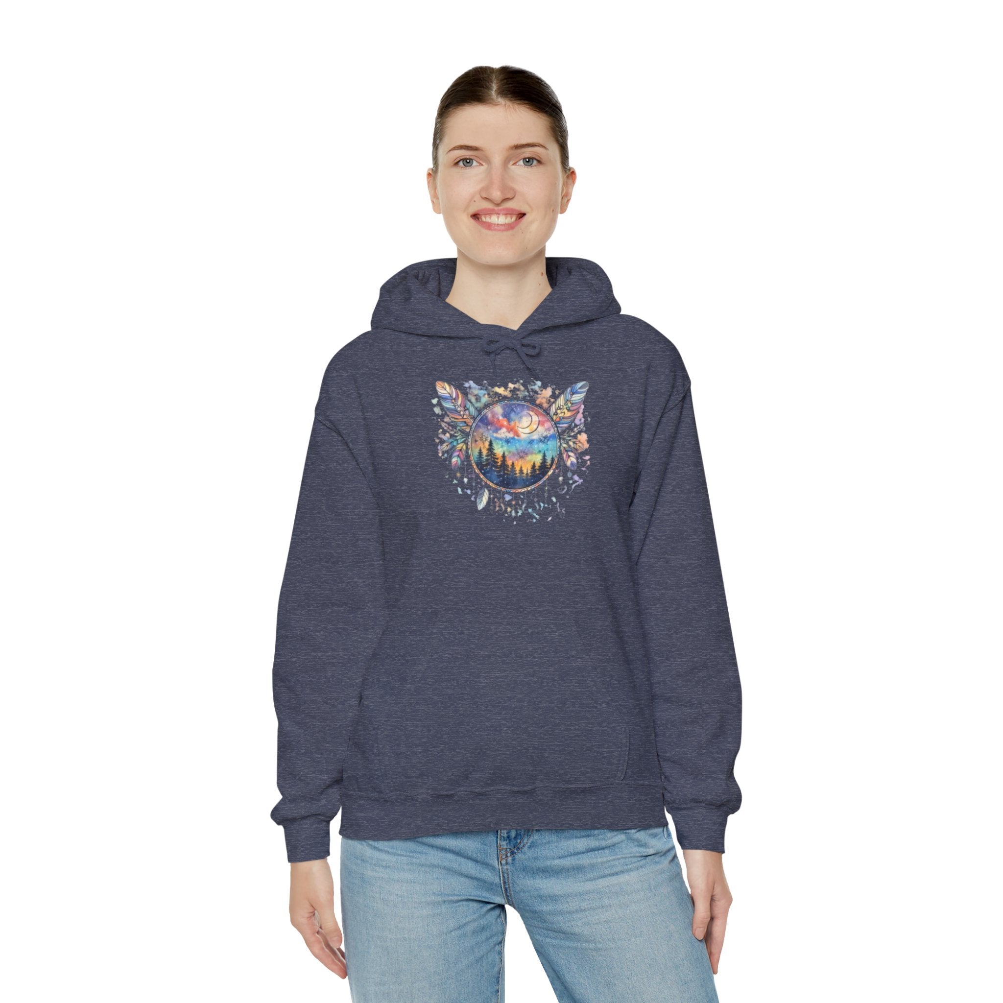 Nature Dreamcatcher Hoodie — Colorful Mountain Sunset Graphic