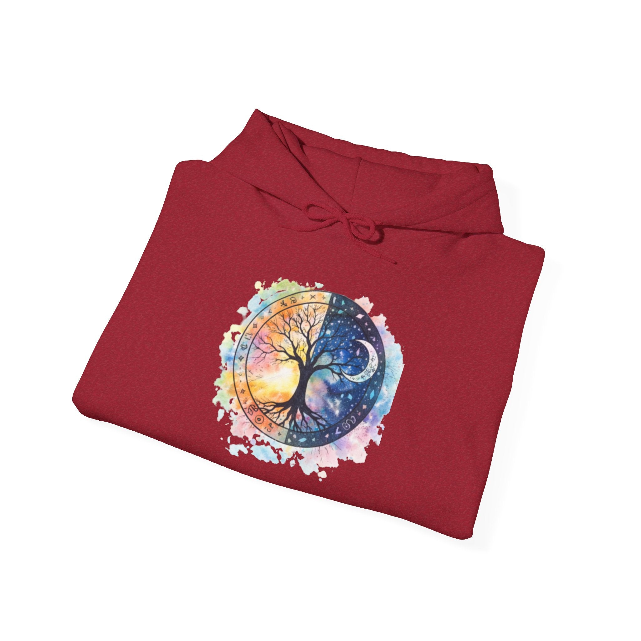 Yin Yang Tree Of Life Hoodie — Colorful Sun & Moon Spiritual Pullover