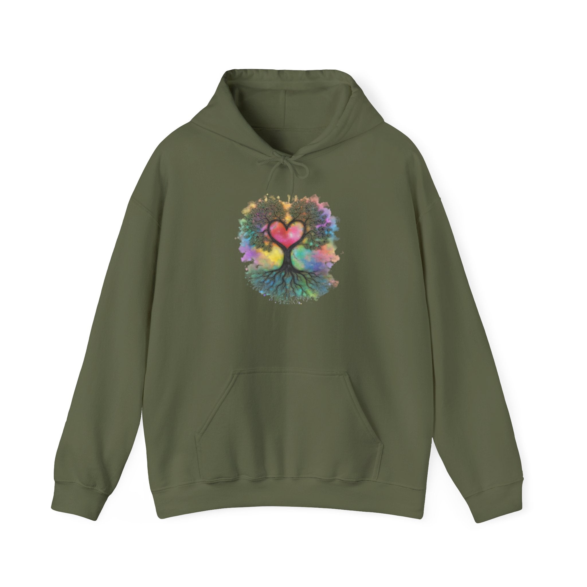Rainbow Heart Tree Hoodie — Vibrant Spiritual Love Pullover