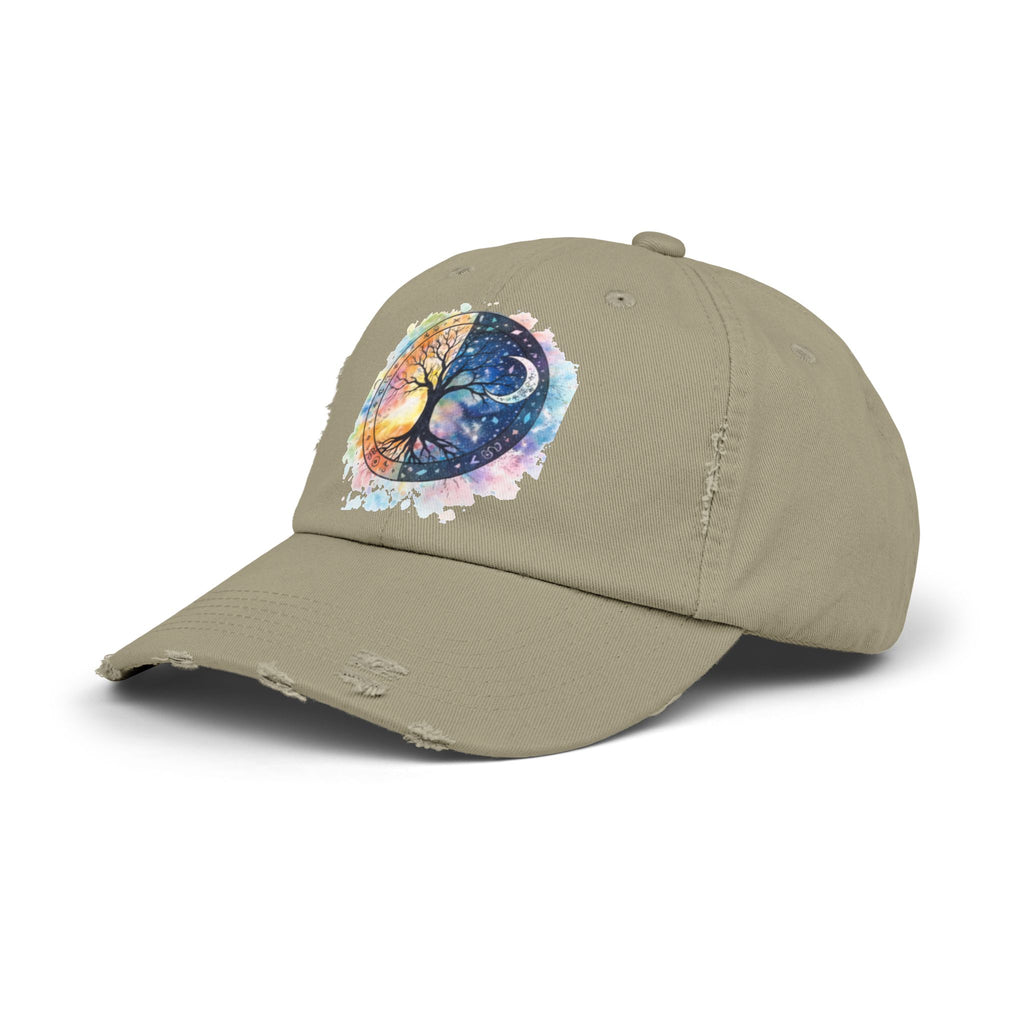 Distressed Cap — Watercolor Yin Yang Tree Baseball Hat