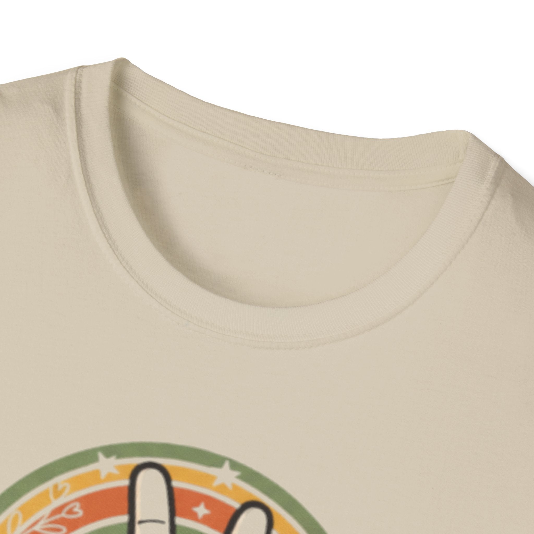 Peace Hand Sign T-Shirt | Retro Rainbow Circle, Vintage Hippie Vibe