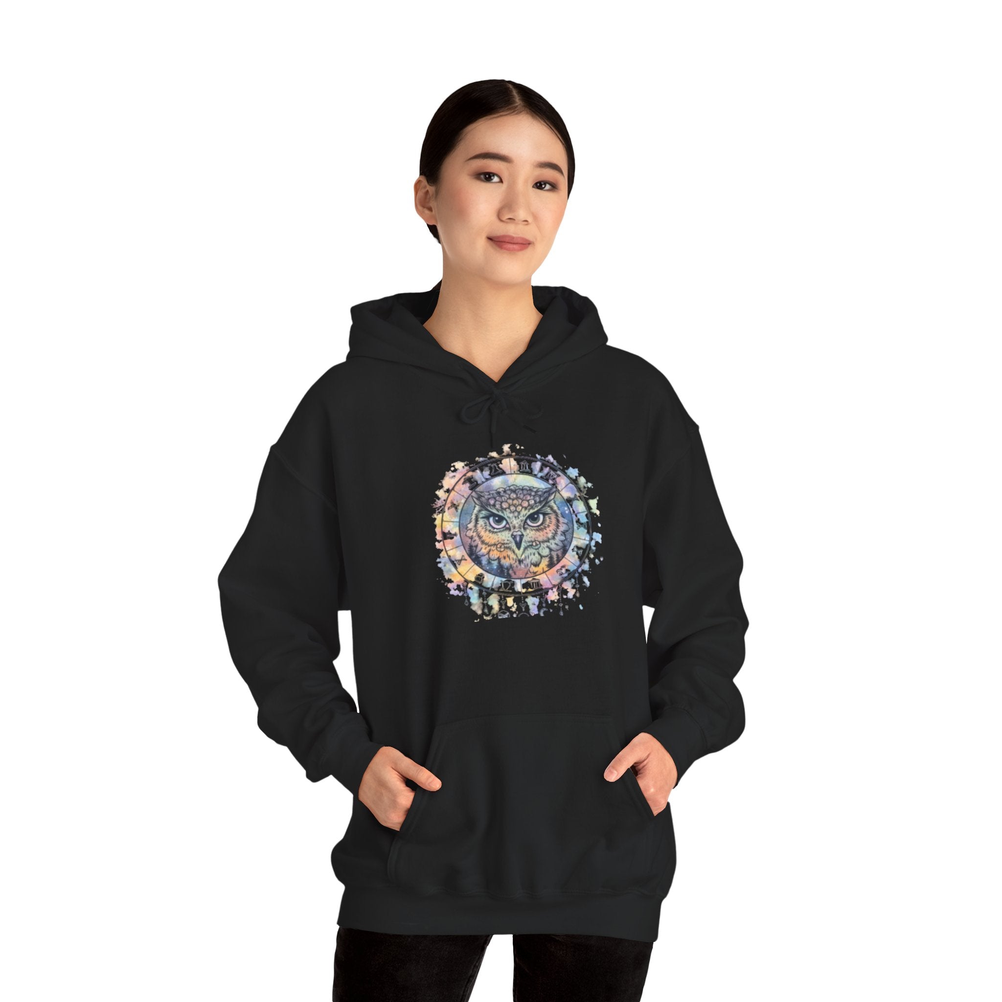 Owl Mandala Hoodie — Colorful Spiritual Owl Graphic Sweatshirt