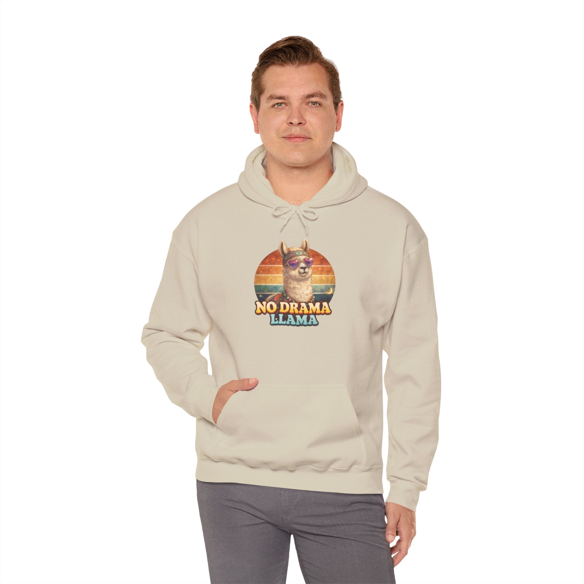 No Drama Llama Hoodie – Retro Sunset Graphic Pullover