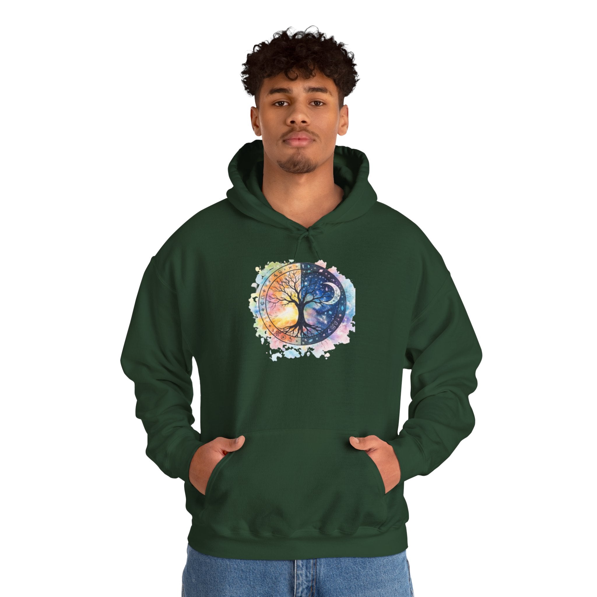 Yin Yang Tree Of Life Hoodie — Colorful Sun & Moon Spiritual Pullover