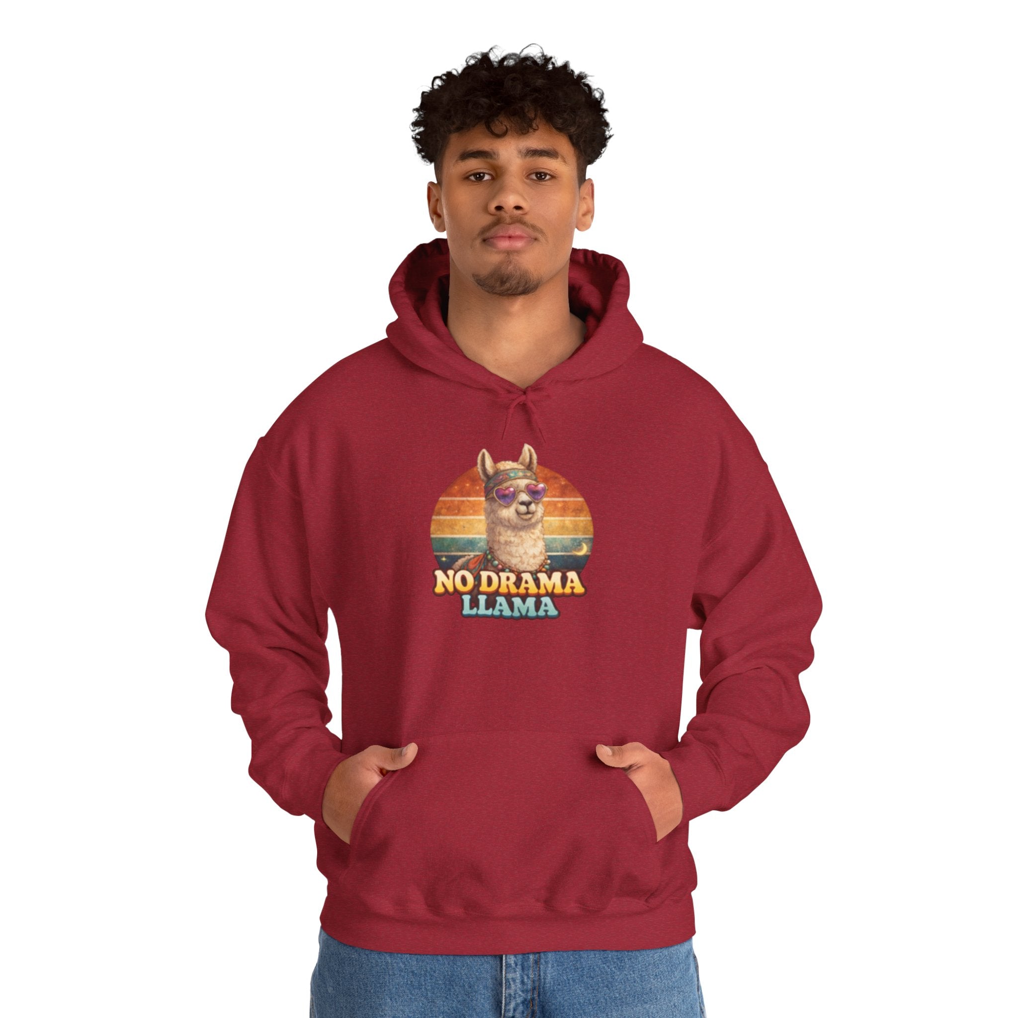 No Drama Llama Hoodie – Retro Sunset Graphic Pullover