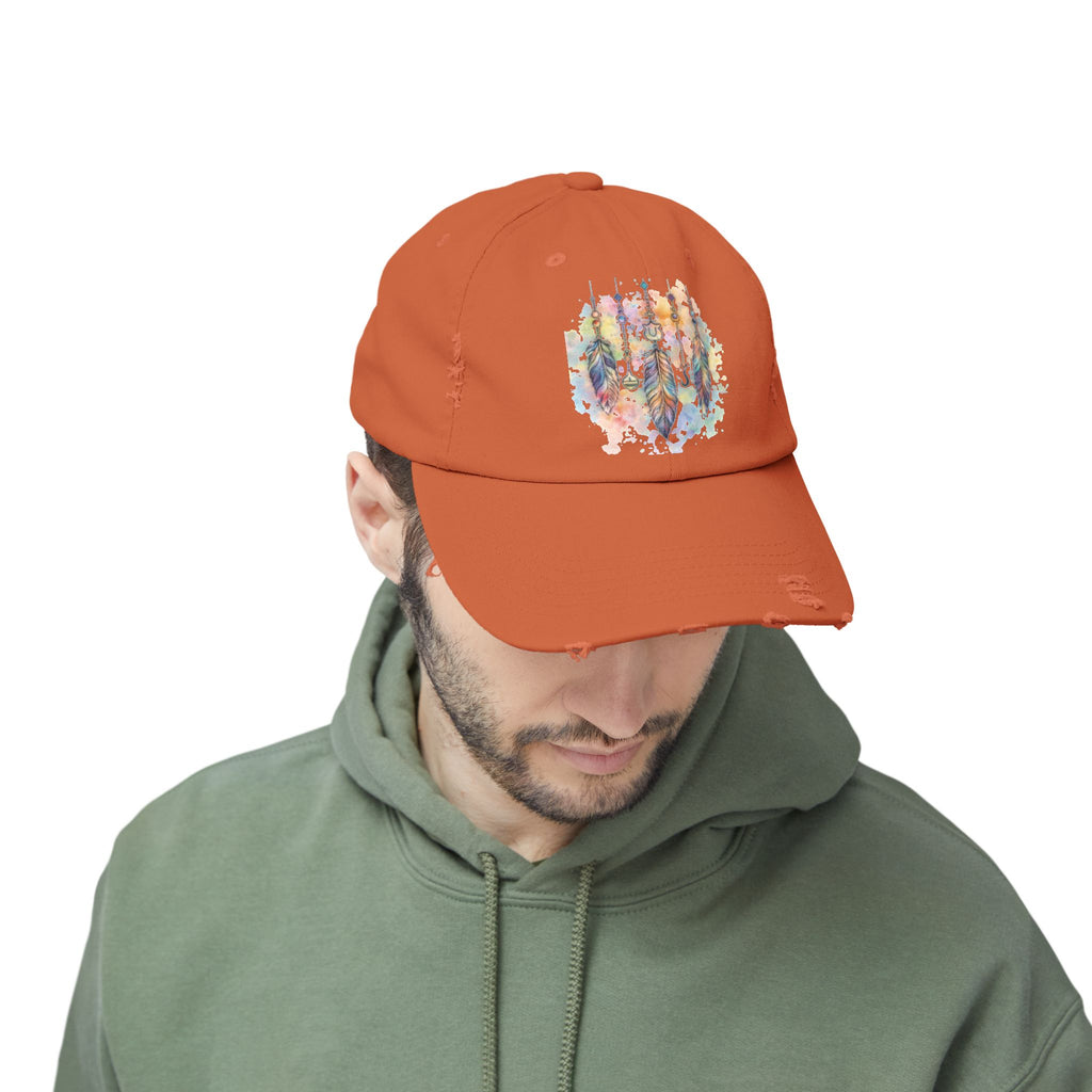 Distressed Cap with Watercolor Dreamcatcher Design