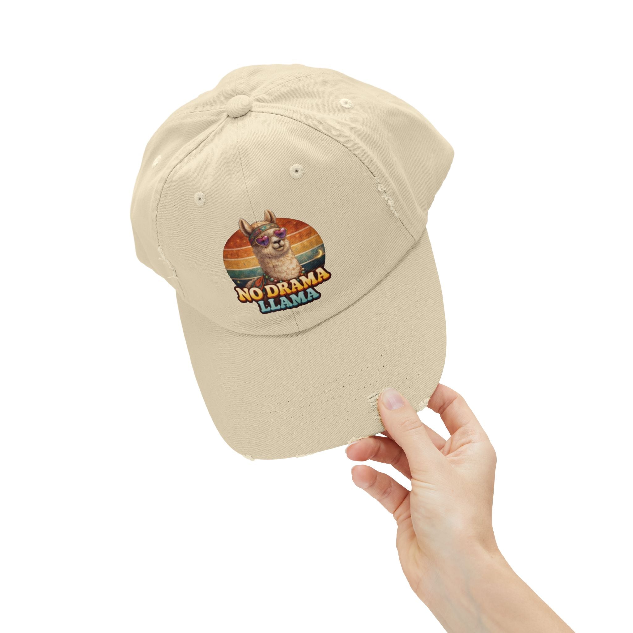 No Drama Llama Distressed Cap — Retro Llama Vintage Baseball Hat