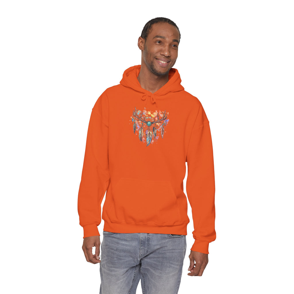 Dreamcatcher Antler Hoodie — Watercolor Feathers & Floral Boho Sweatshirt