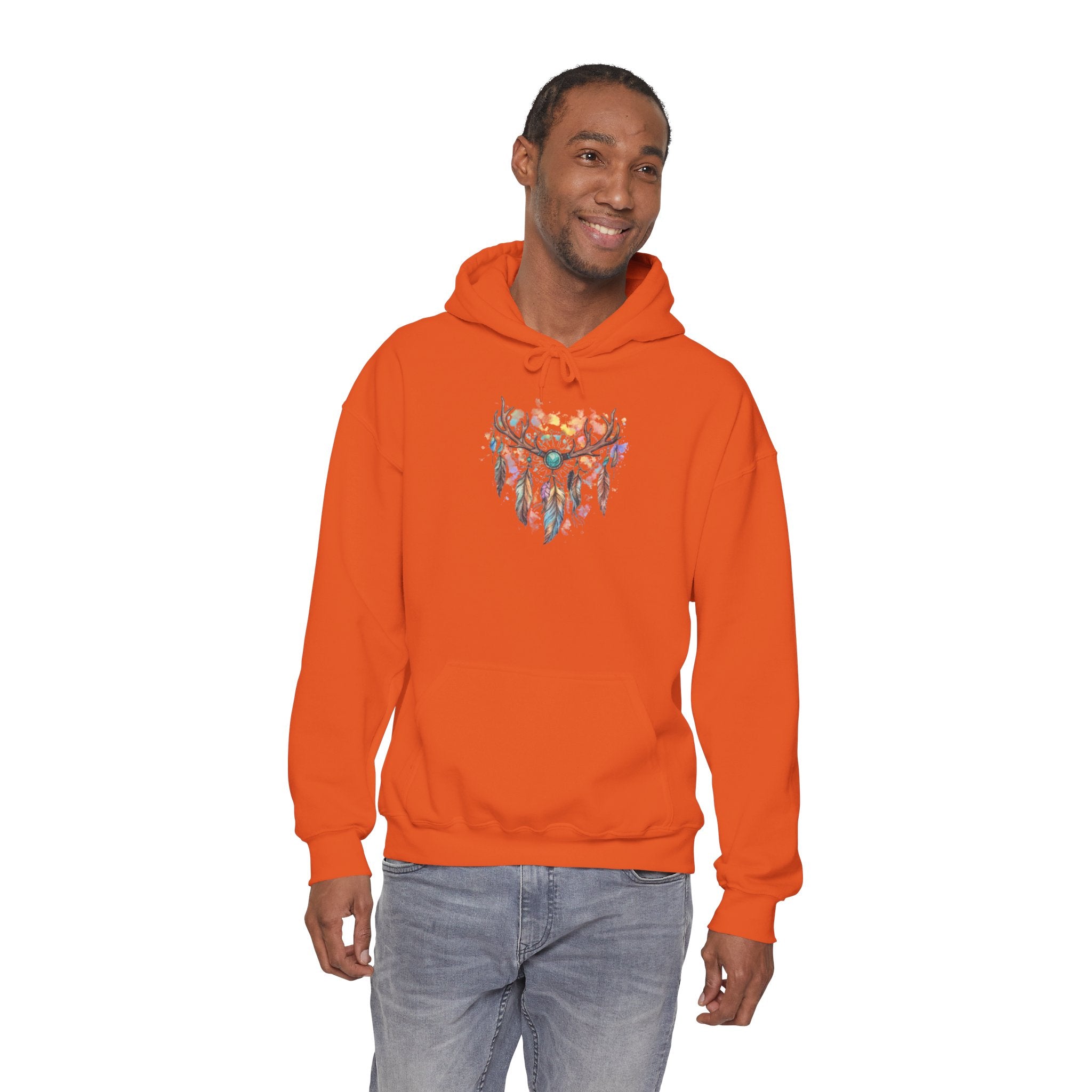 Dreamcatcher Antler Hoodie — Watercolor Feathers & Floral Boho Sweatshirt