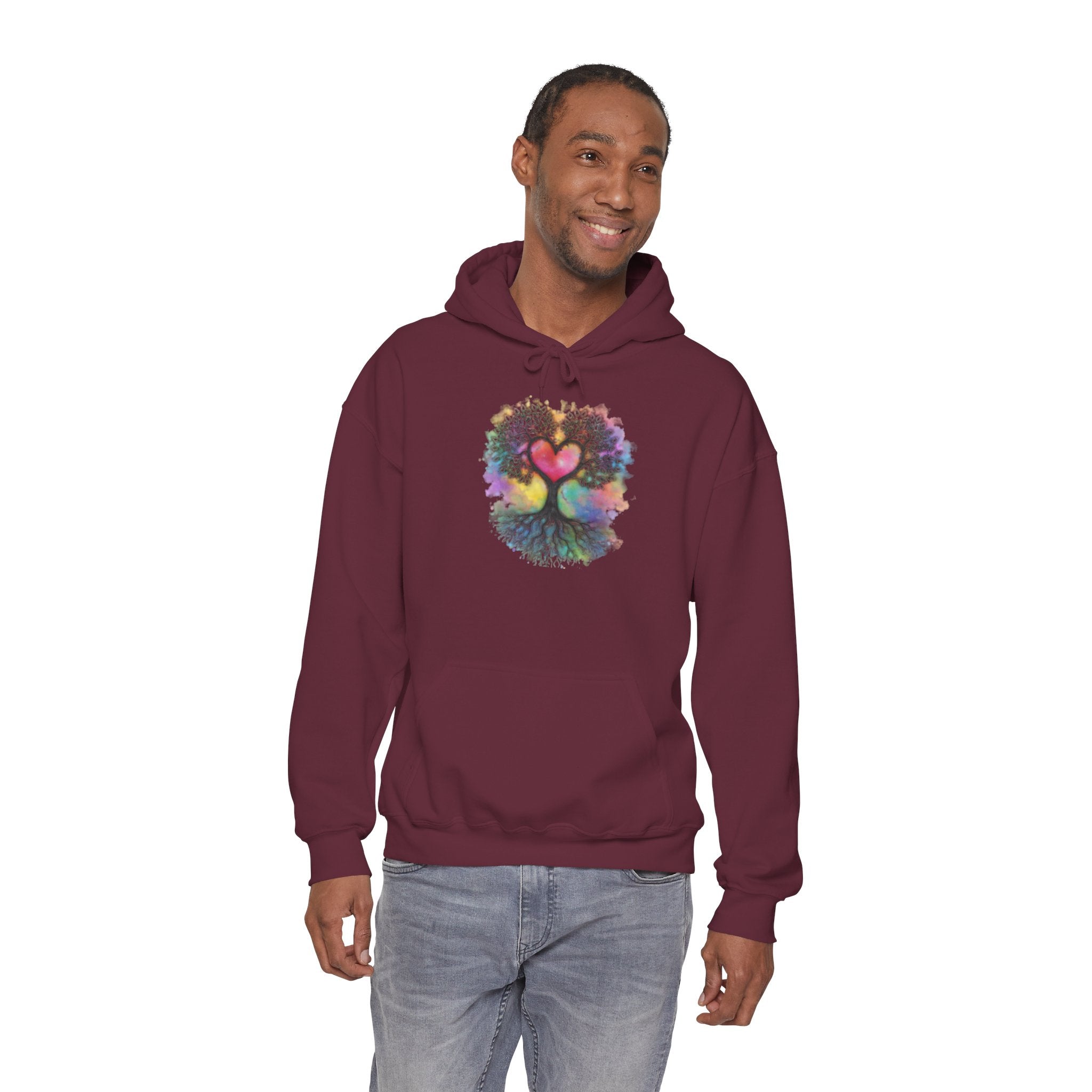 Rainbow Heart Tree Hoodie — Vibrant Spiritual Love Pullover