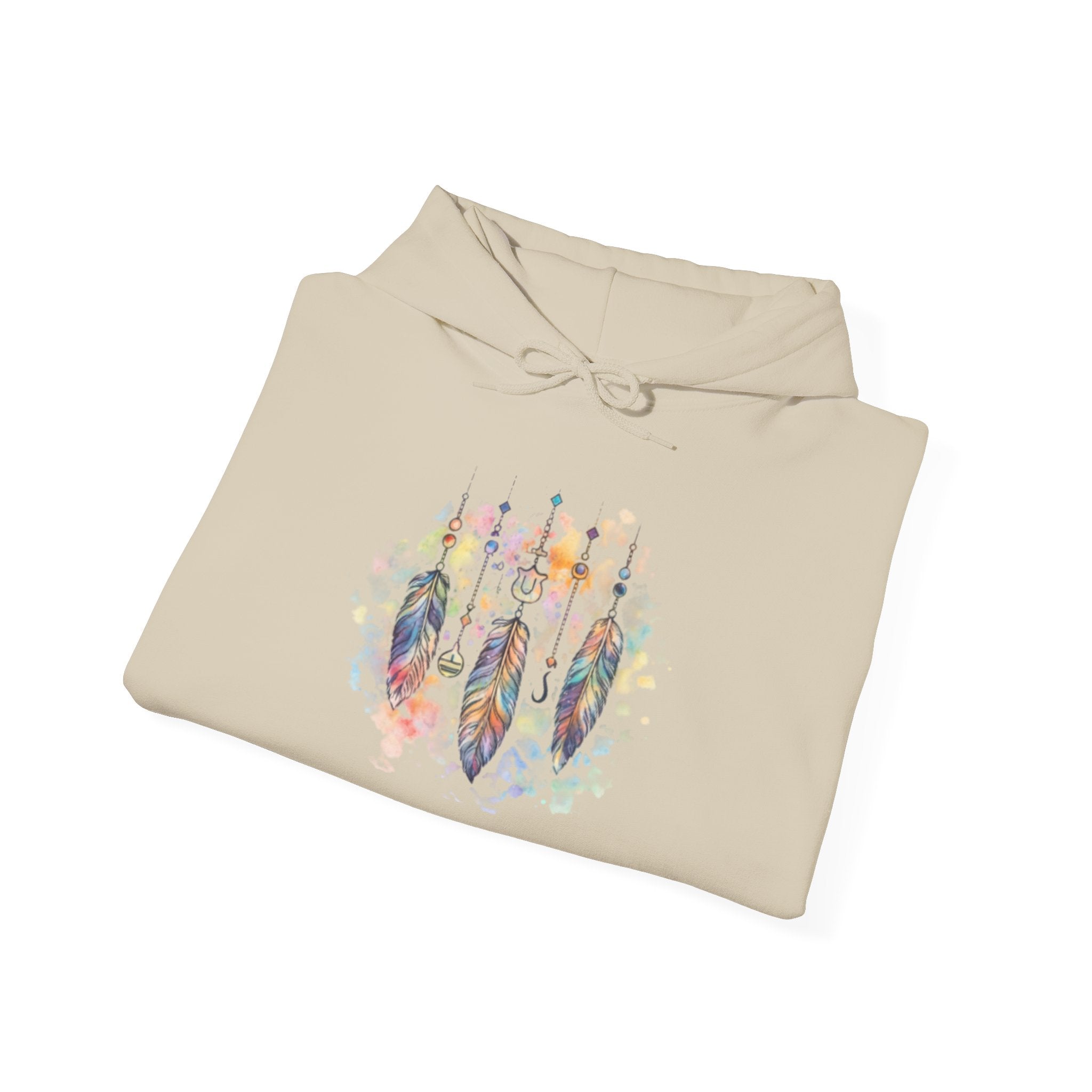 Boho Feather Dreamcatcher Hoodie — Watercolor Tribal Feathers Pullover