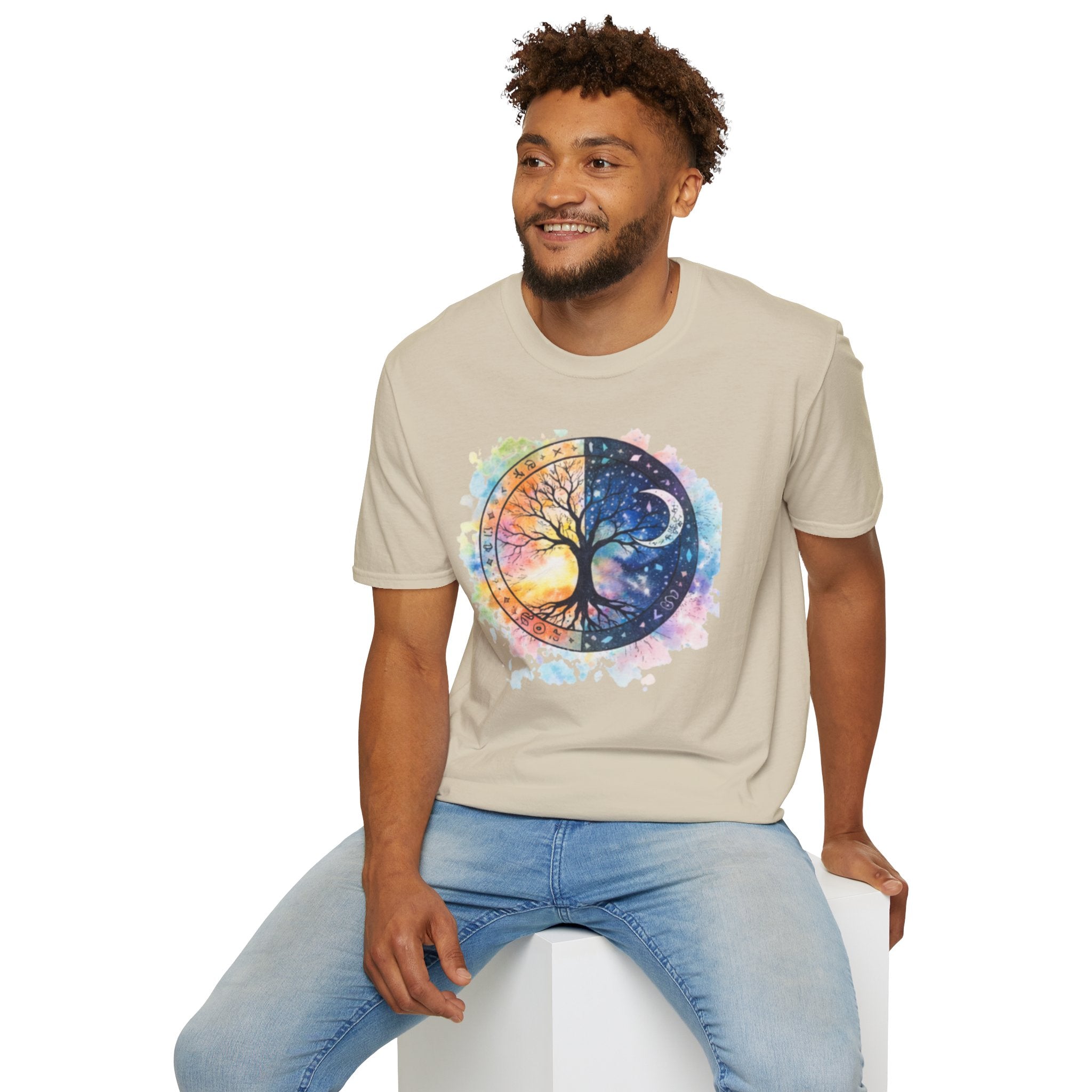 Tree of Life Yin Yang T-Shirt — Watercolor Sun & Moon Graphic Tee