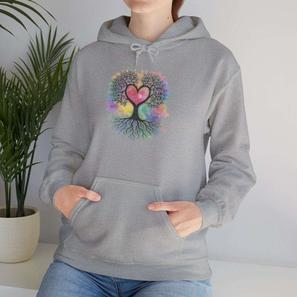 Rainbow Heart Tree Hoodie — Vibrant Spiritual Love Pullover