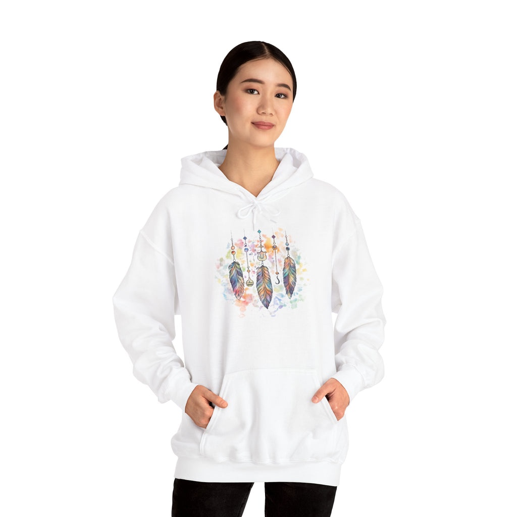 Boho Feather Dreamcatcher Hoodie — Watercolor Tribal Feathers Pullover