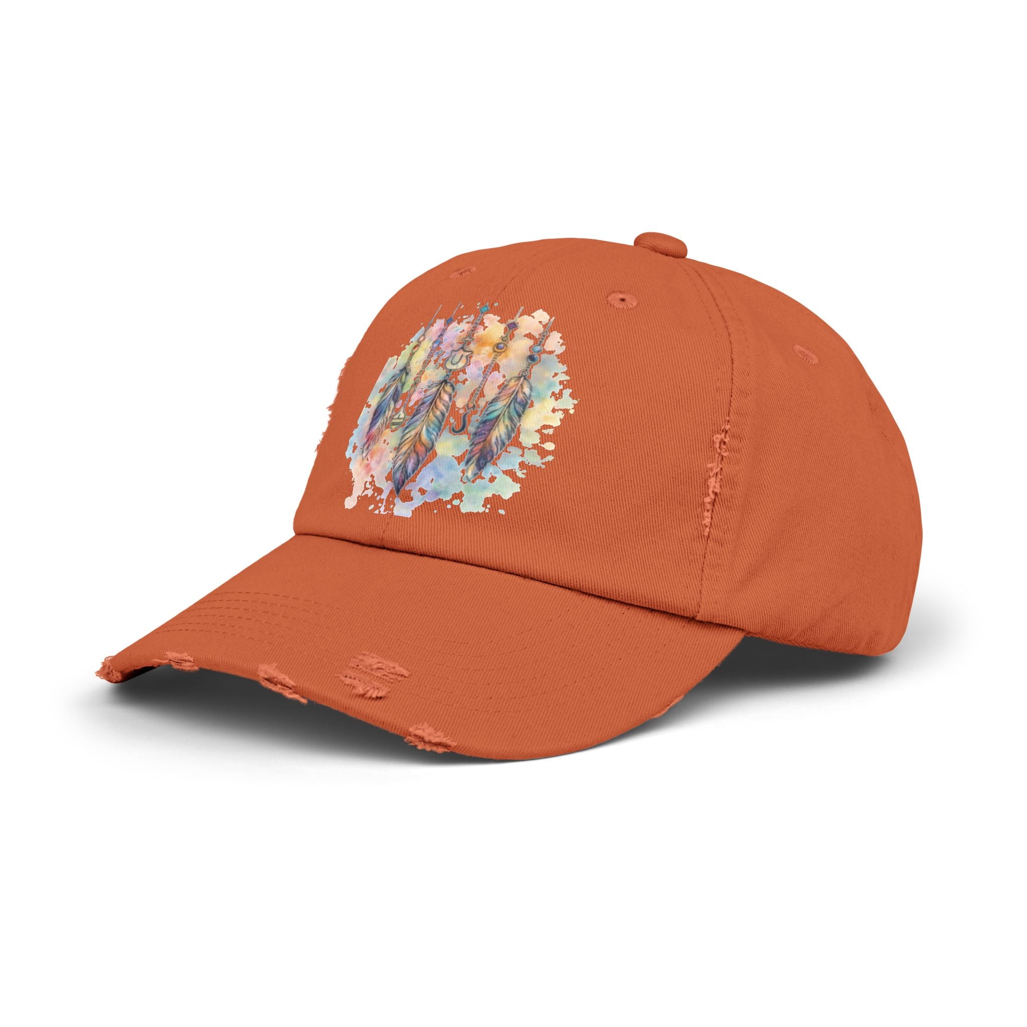 Distressed Cap with Watercolor Dreamcatcher Design