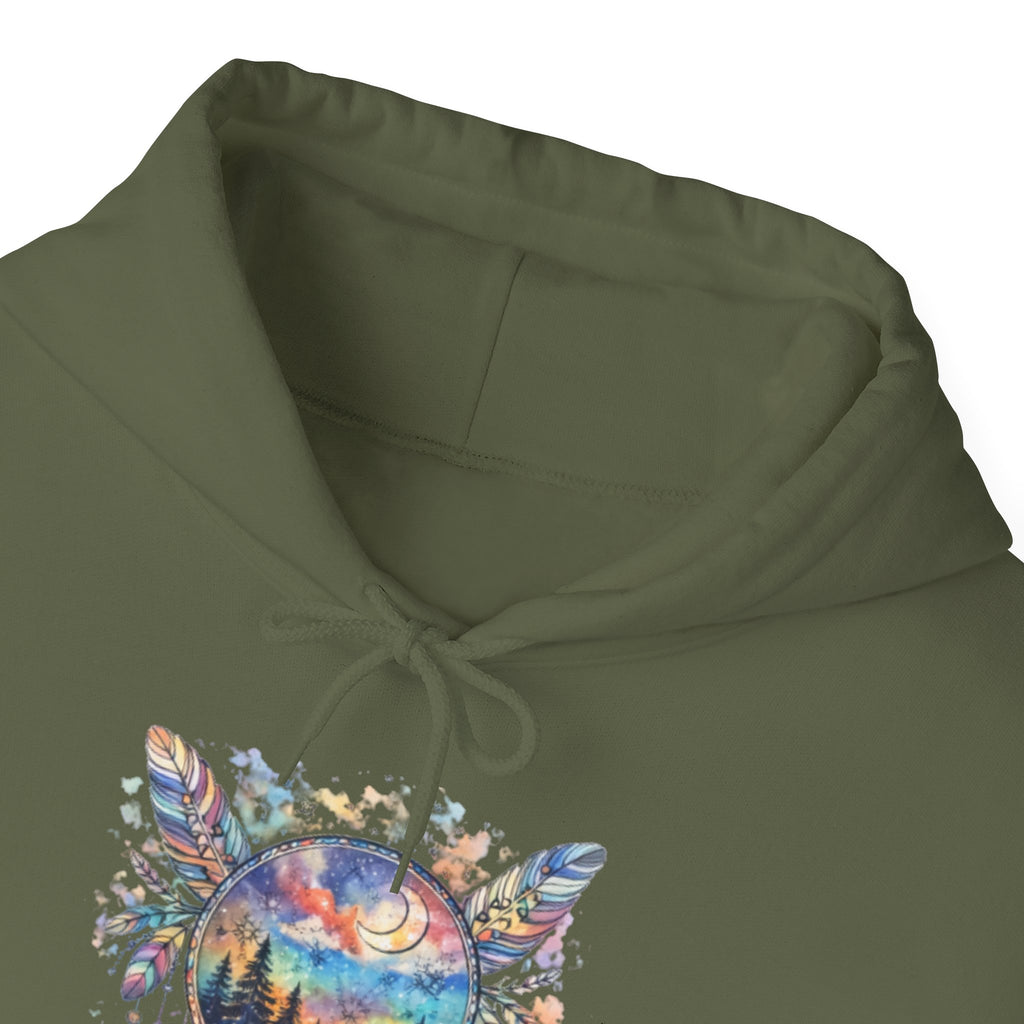 Nature Dreamcatcher Hoodie — Colorful Mountain Sunset Graphic