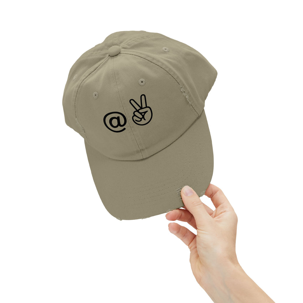 Distressed Embroidered "@ Peace" Cap