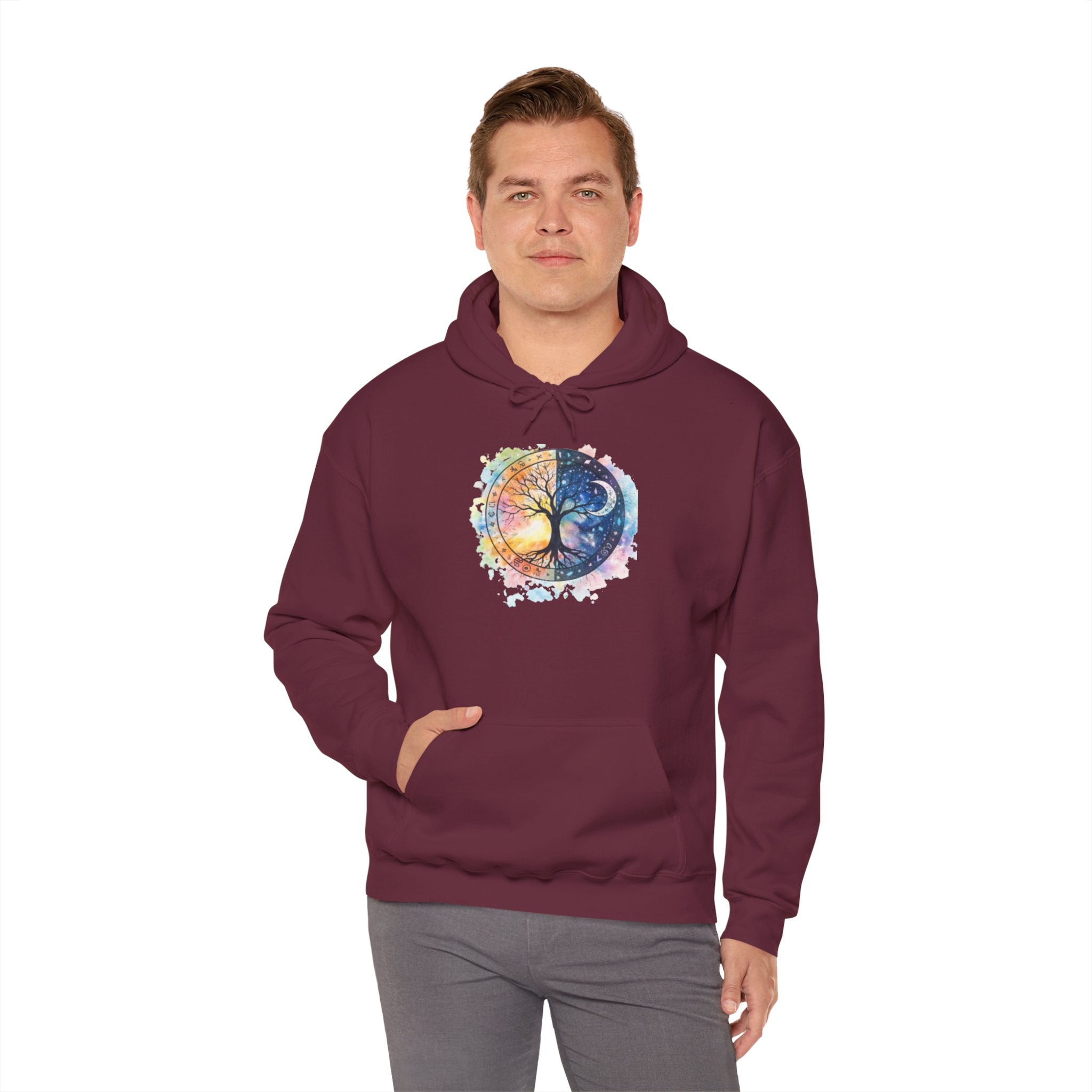 Yin Yang Tree Of Life Hoodie — Colorful Sun & Moon Spiritual Pullover
