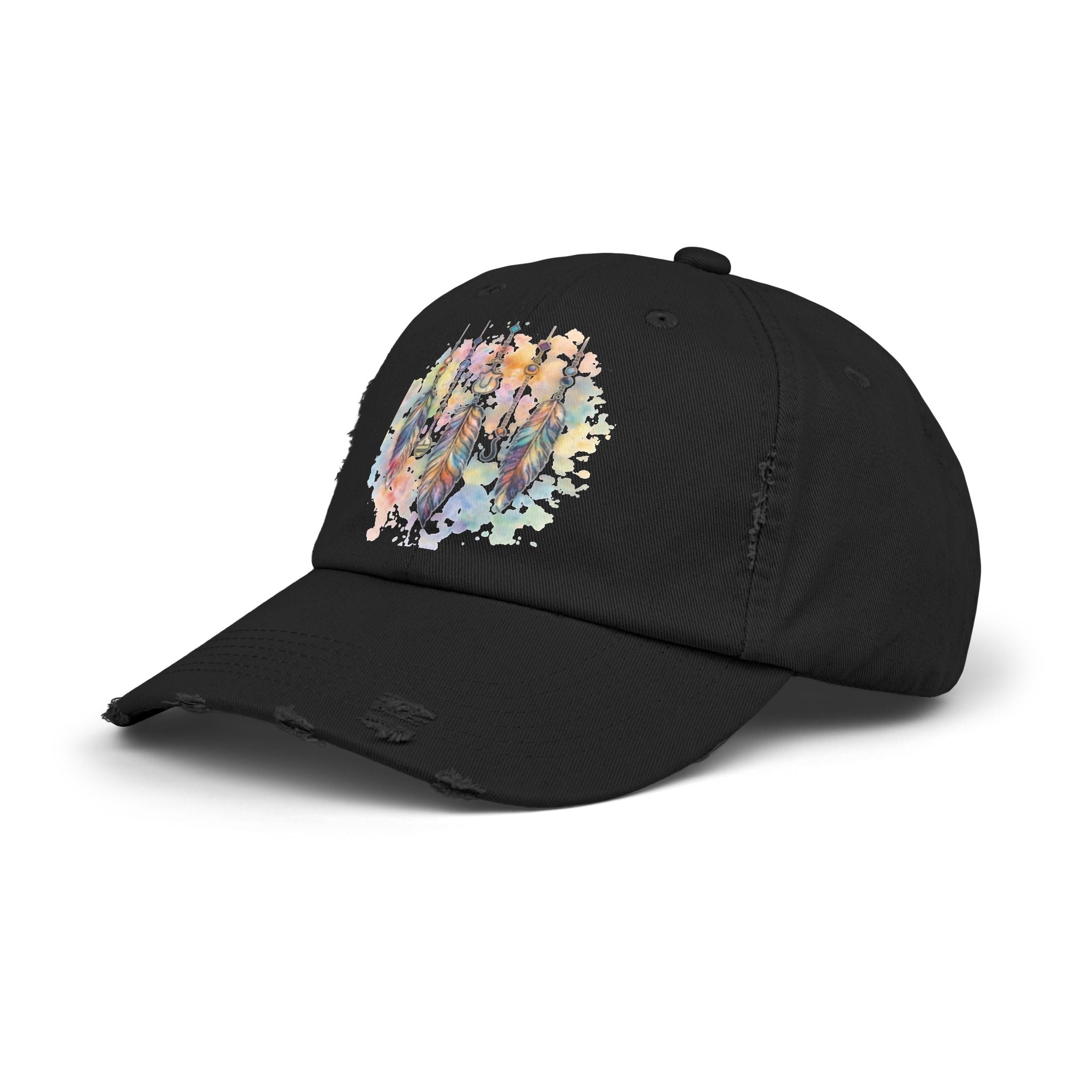 Distressed Cap with Watercolor Dreamcatcher Design