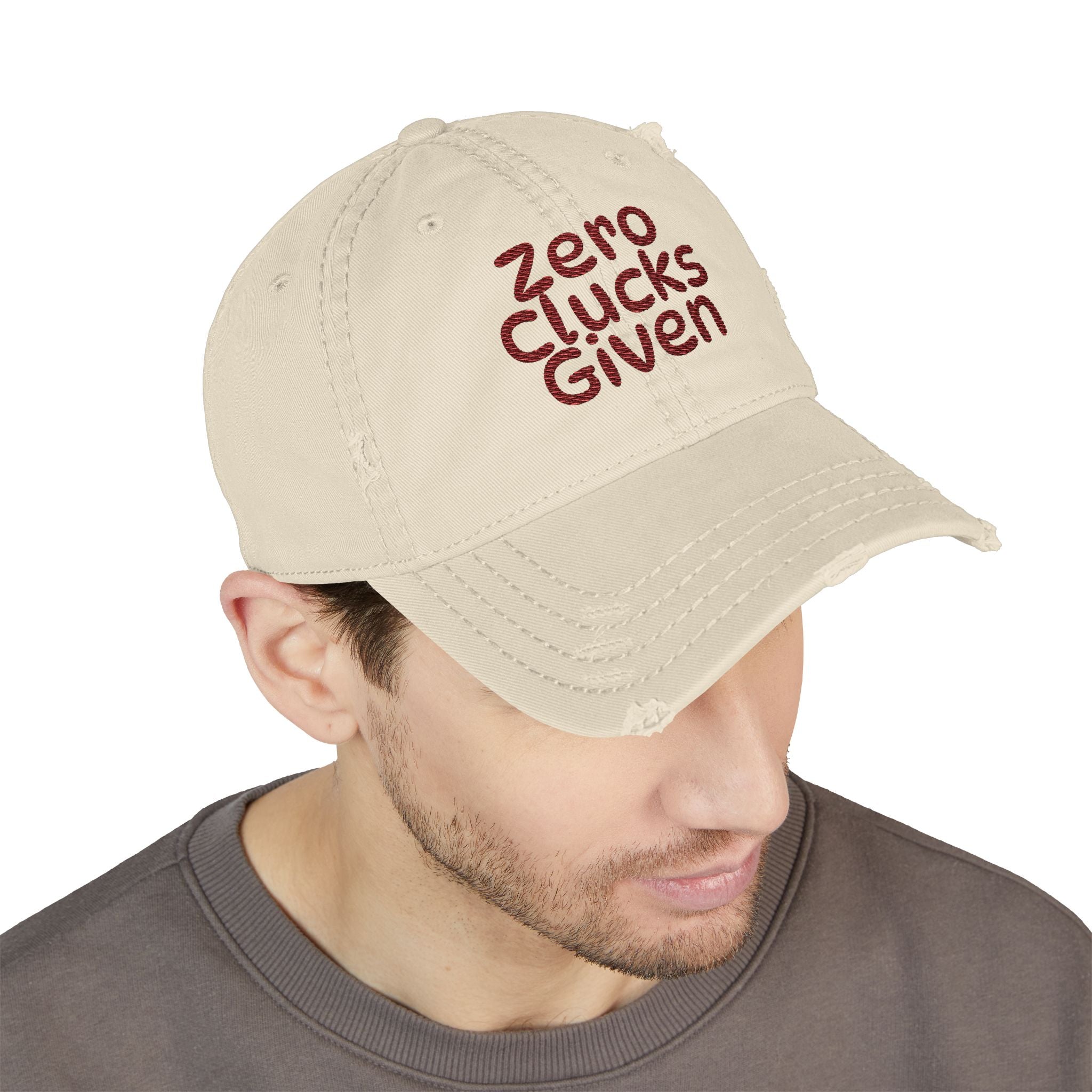 Zero Clucks Given Distressed Dad Hat — Embroidered Cotton Cap