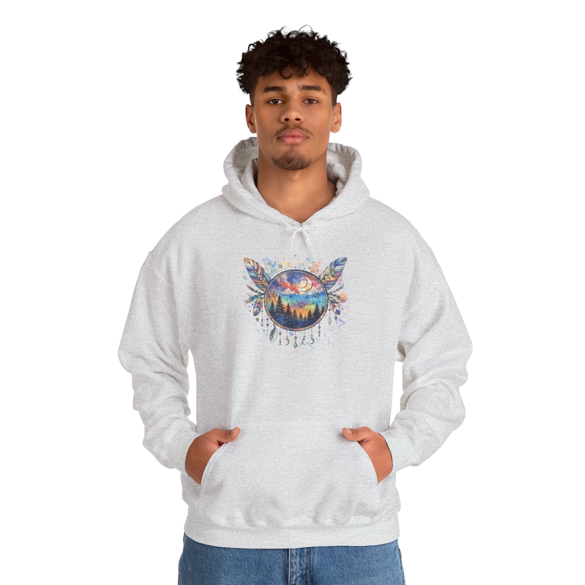 Nature Dreamcatcher Hoodie — Colorful Mountain Sunset Graphic